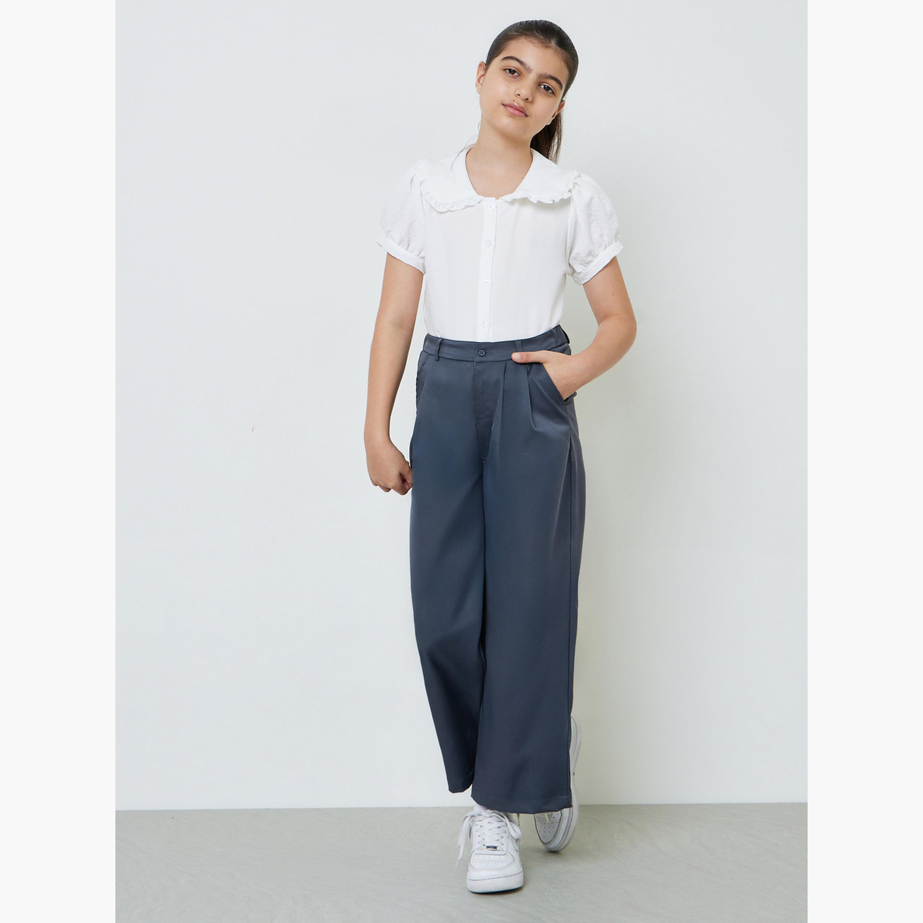 ستايلي - بنطلون واسع الساقين بلون الفحم للفتيات المراهقات مع جيب جانبي-girls-clothing-bottoms-trousers-image-2