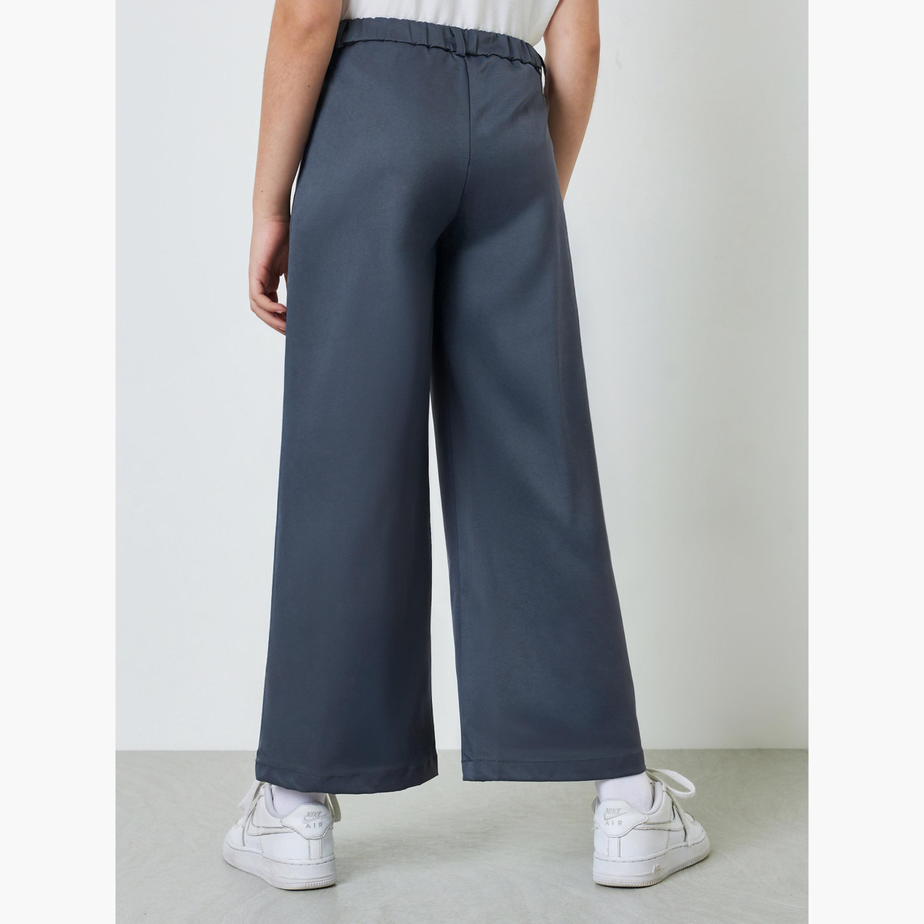 ستايلي - بنطلون واسع الساقين بلون الفحم للفتيات المراهقات مع جيب جانبي-girls-clothing-bottoms-trousers-image-4