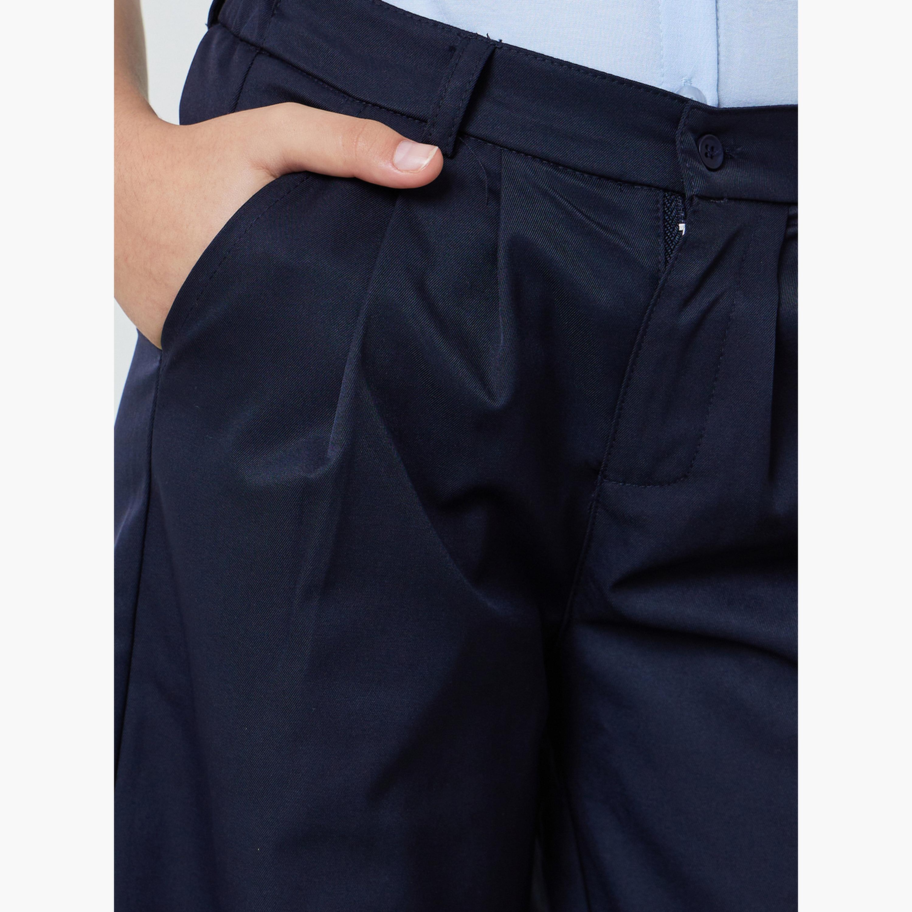 ستايلي - بنطلون واسع الساقين باللون الأزرق الداكن للفتيات المراهقات مع جيب جانبي-girls-clothing-bottoms-trousers-image-3