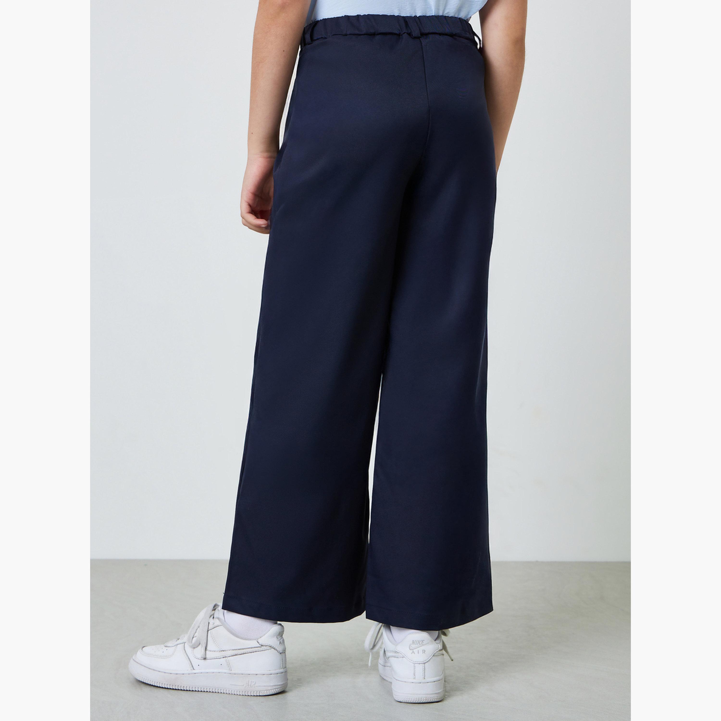 ستايلي - بنطلون واسع الساقين باللون الأزرق الداكن للفتيات المراهقات مع جيب جانبي-girls-clothing-bottoms-trousers-image-4