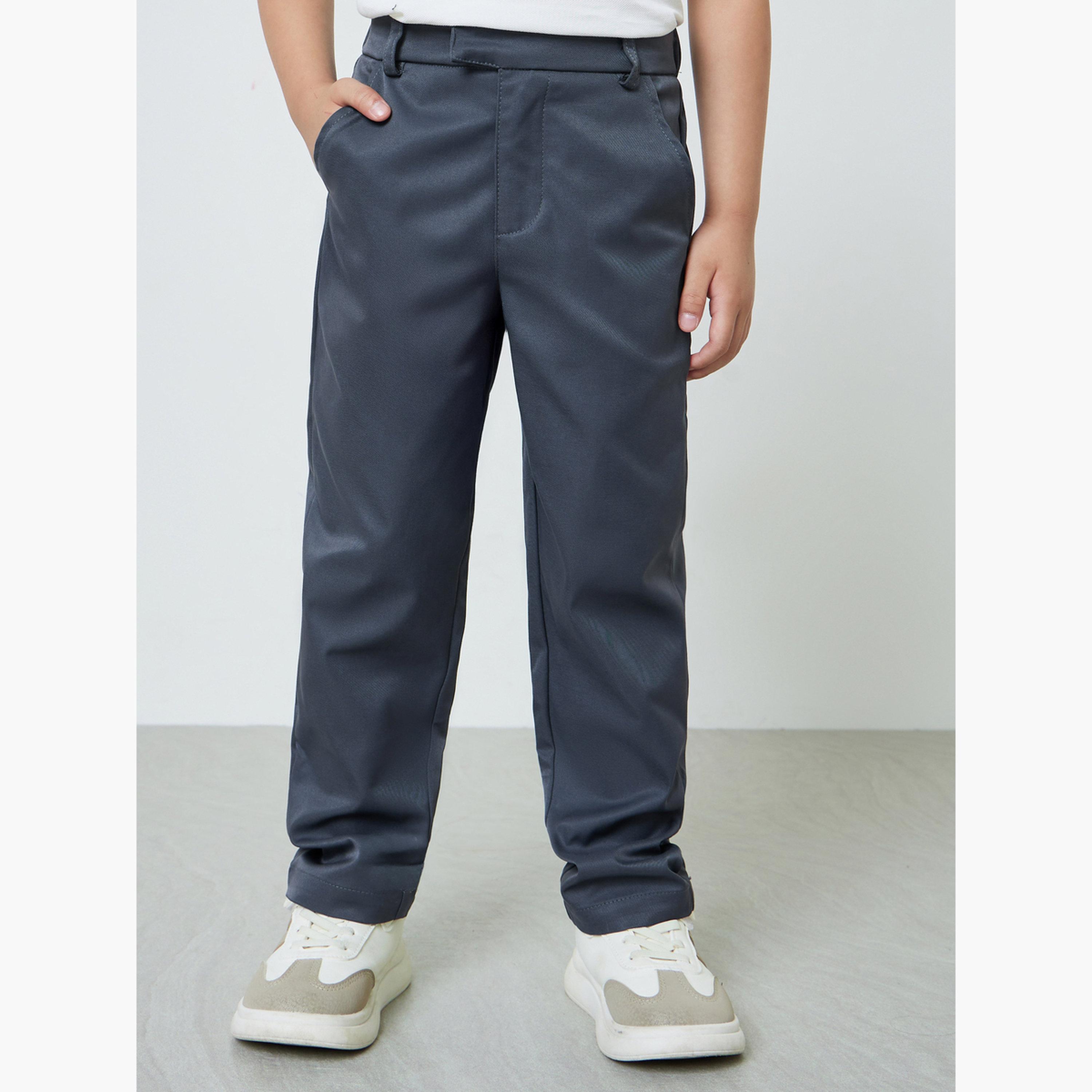 ستايلي - بنطال رجالي بلون الفحم، بقصة عادية، سادة، مع جيب جانبي-boys-clothing-bottoms-trousers-image-1