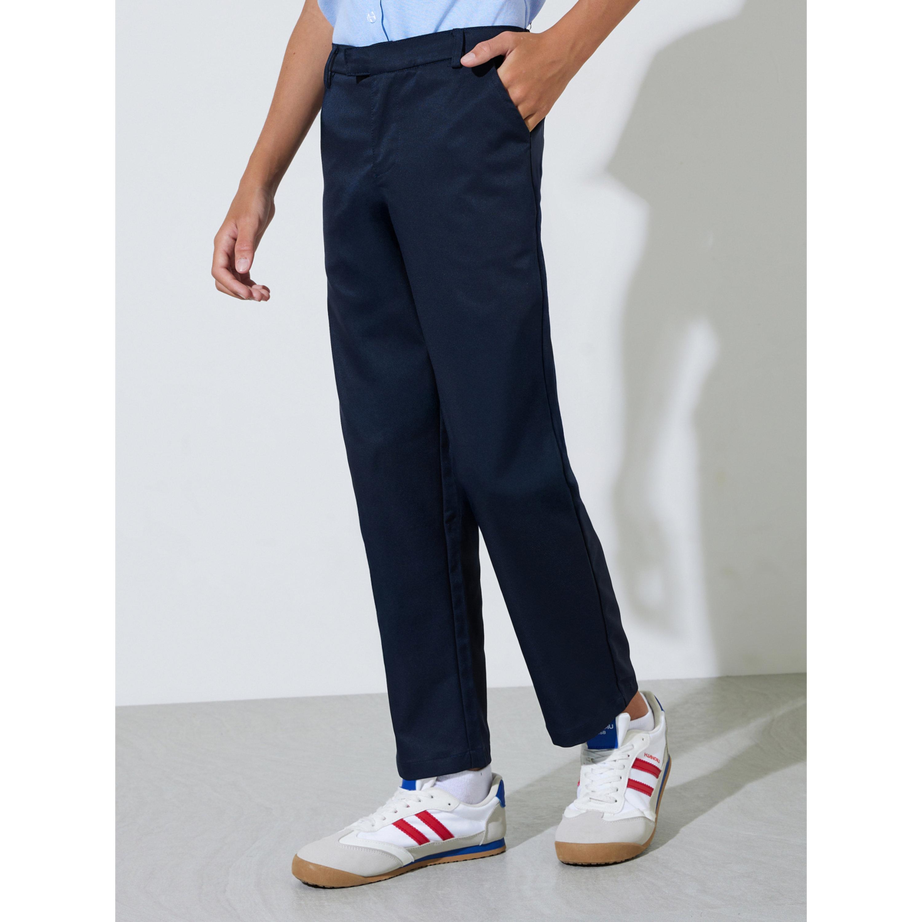 Styli Teen Boys Navy Blue Solid Regular Fit Trousers-boys-clothing-bottoms-trousers-image-1