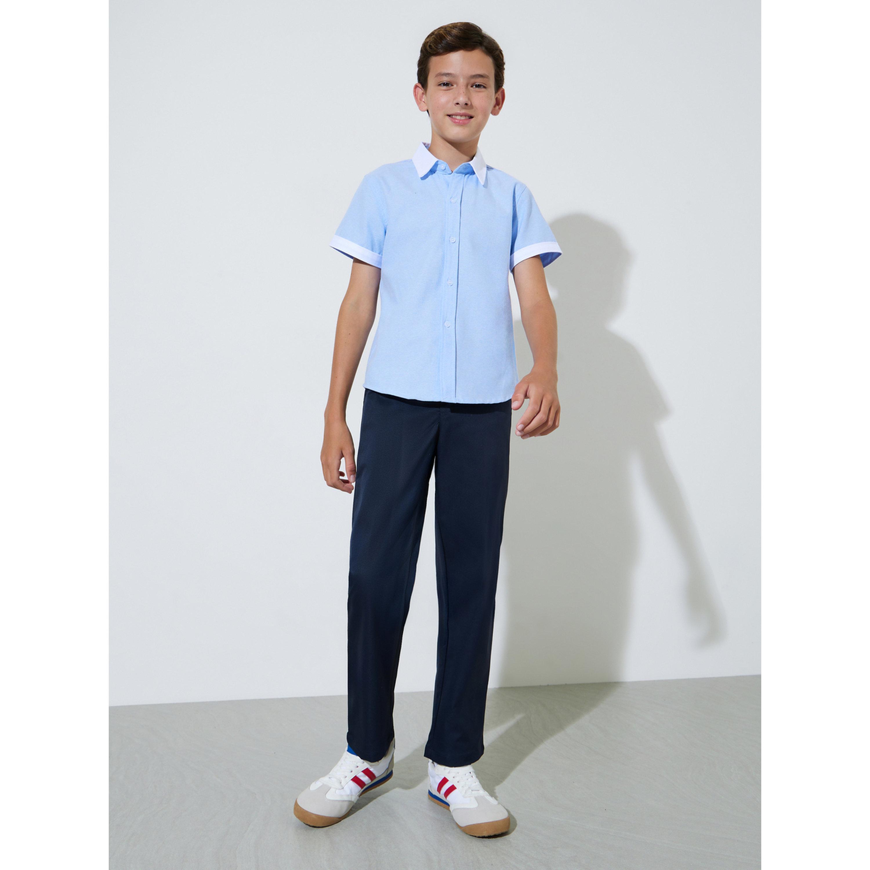 Styli Teen Boys Navy Blue Solid Regular Fit Trousers-boys-clothing-bottoms-trousers-image-2