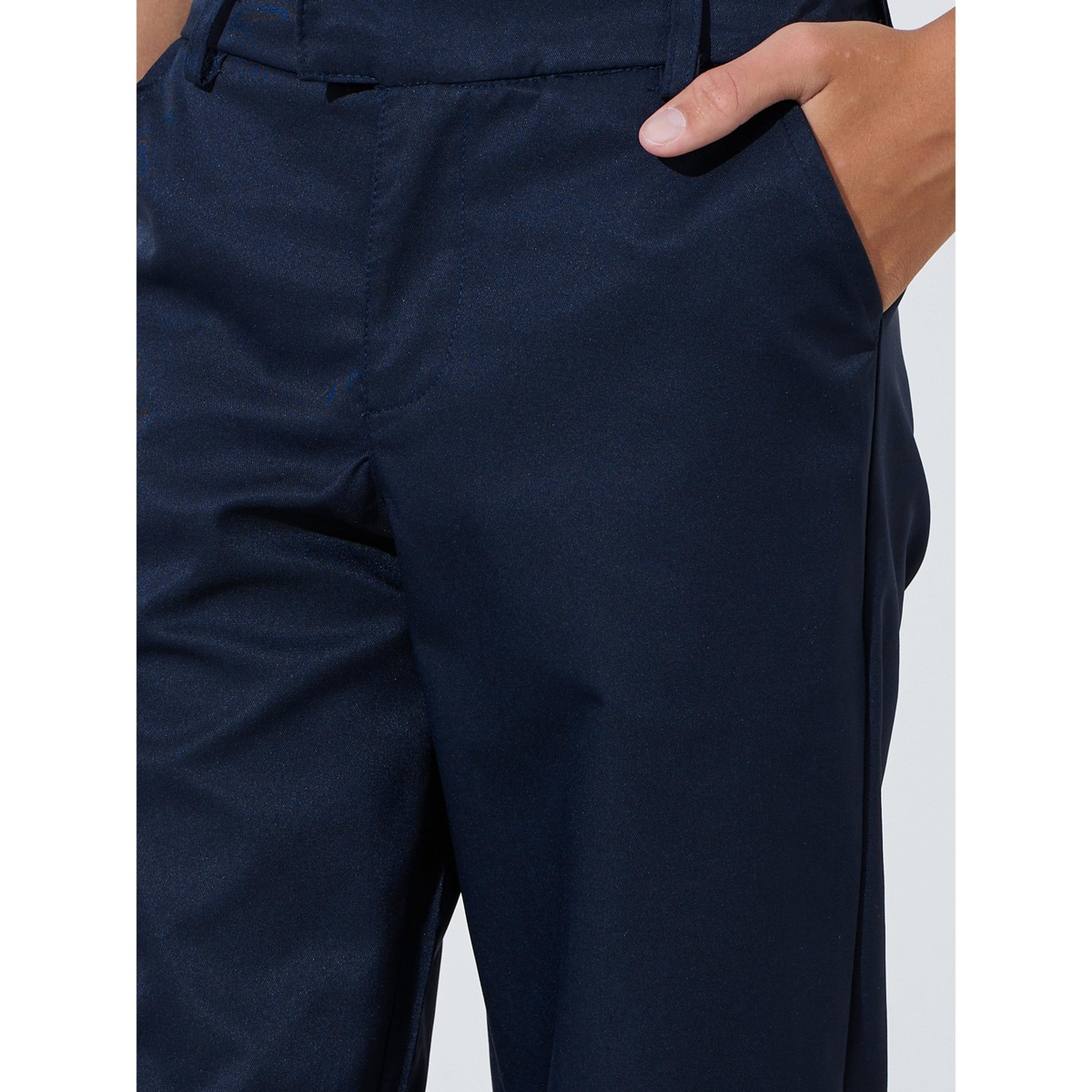 Styli Teen Boys Navy Blue Solid Regular Fit Trousers-boys-clothing-bottoms-trousers-image-3