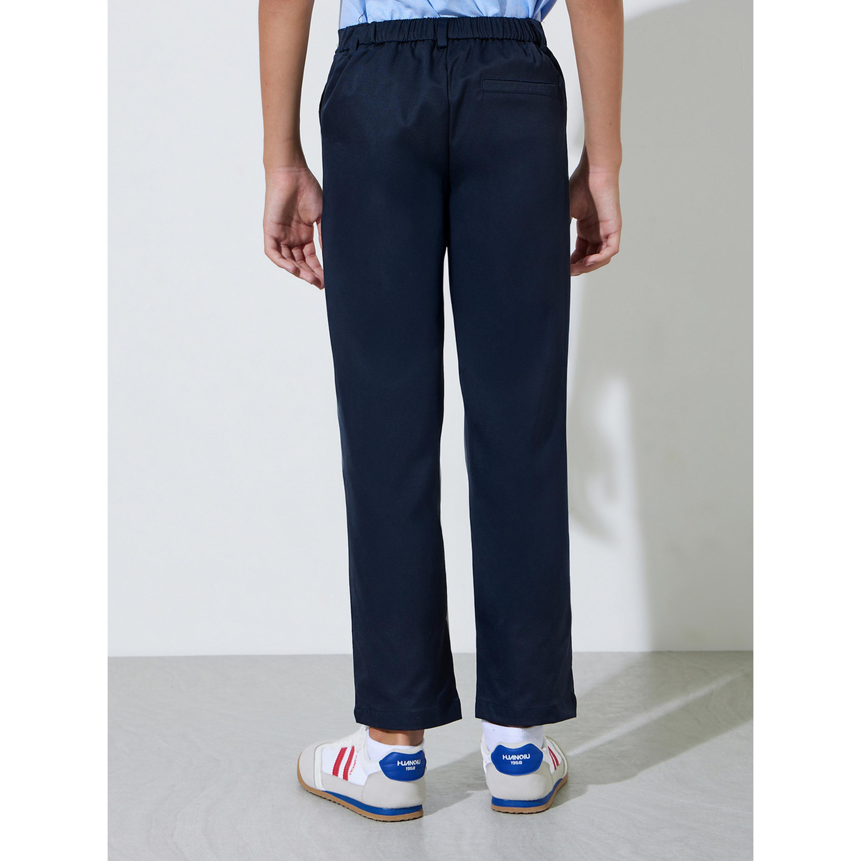 Styli Teen Boys Navy Blue Solid Regular Fit Trousers-boys-clothing-bottoms-trousers-image-4
