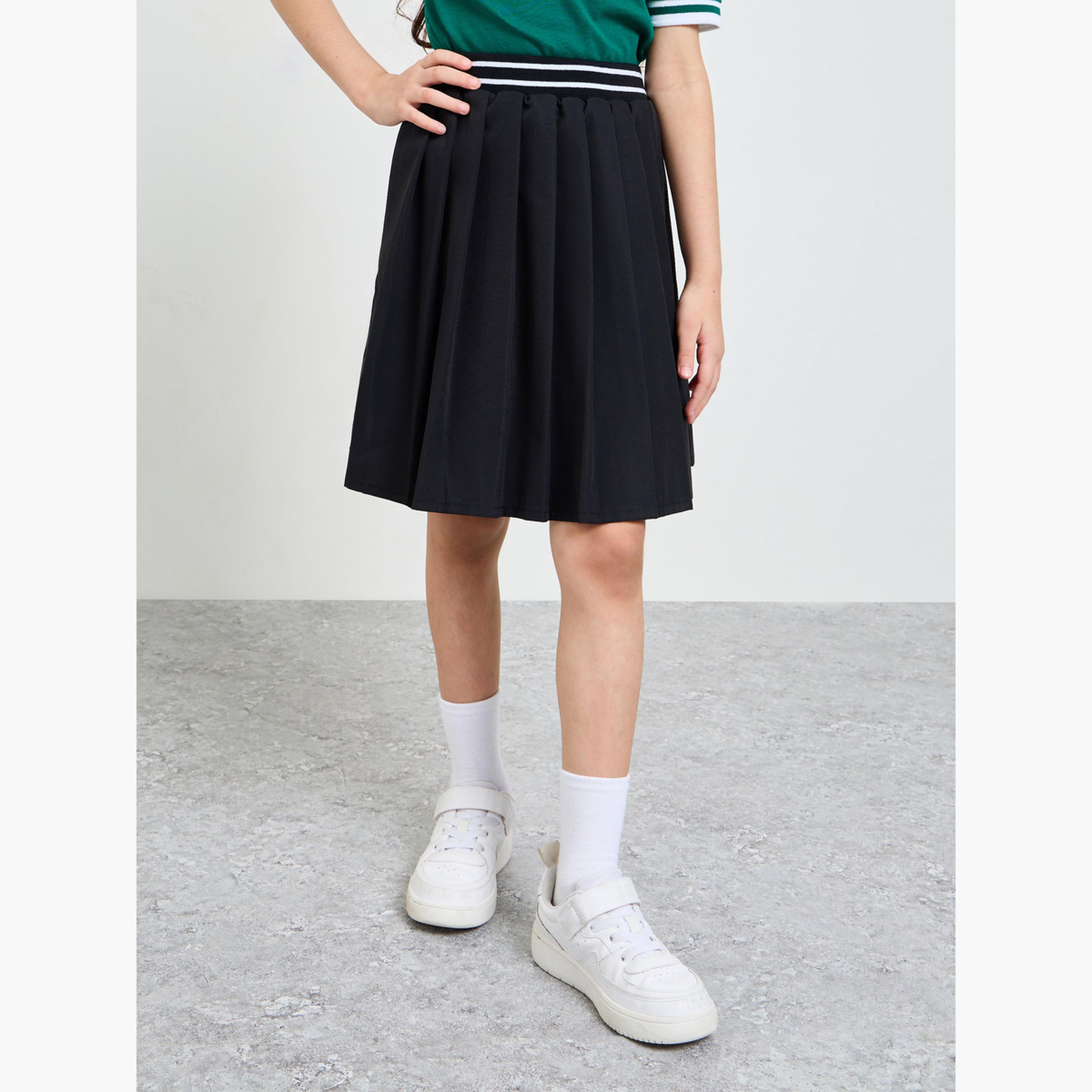 ستايلي - تنورة سوداء مكشكشة للبنات مع حزام خصر مخطط-girls-clothing-bottoms-skirts-image-1