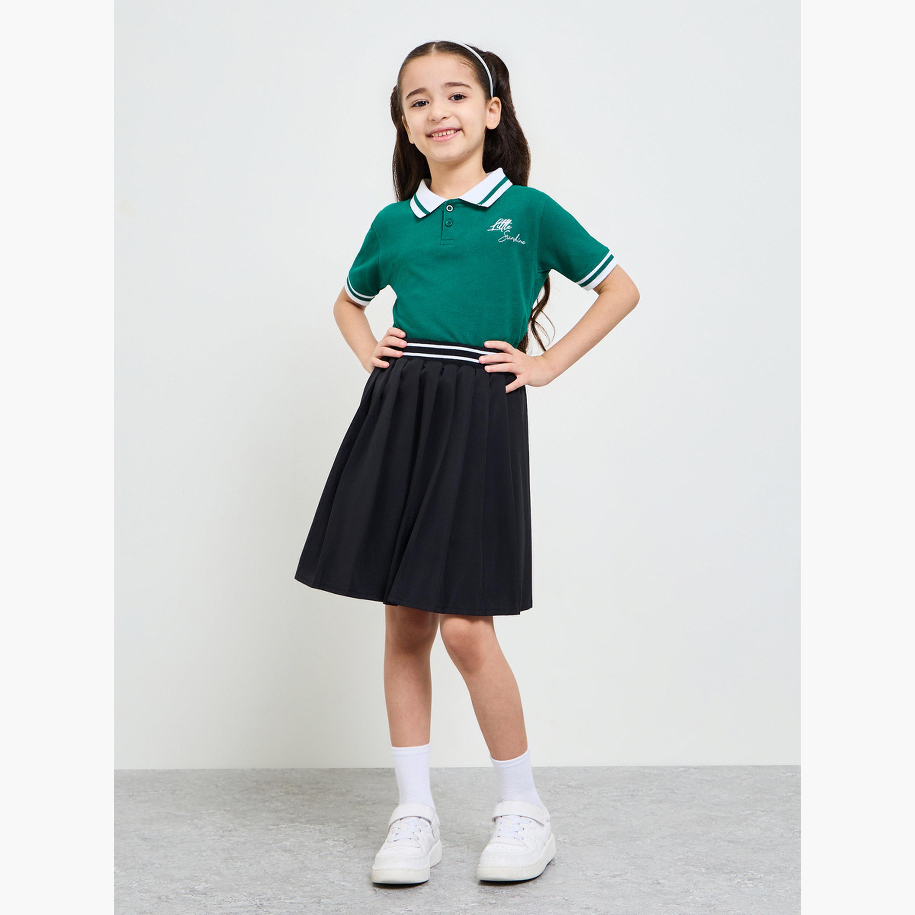 ستايلي - تنورة سوداء مكشكشة للبنات مع حزام خصر مخطط-girls-clothing-bottoms-skirts-image-2