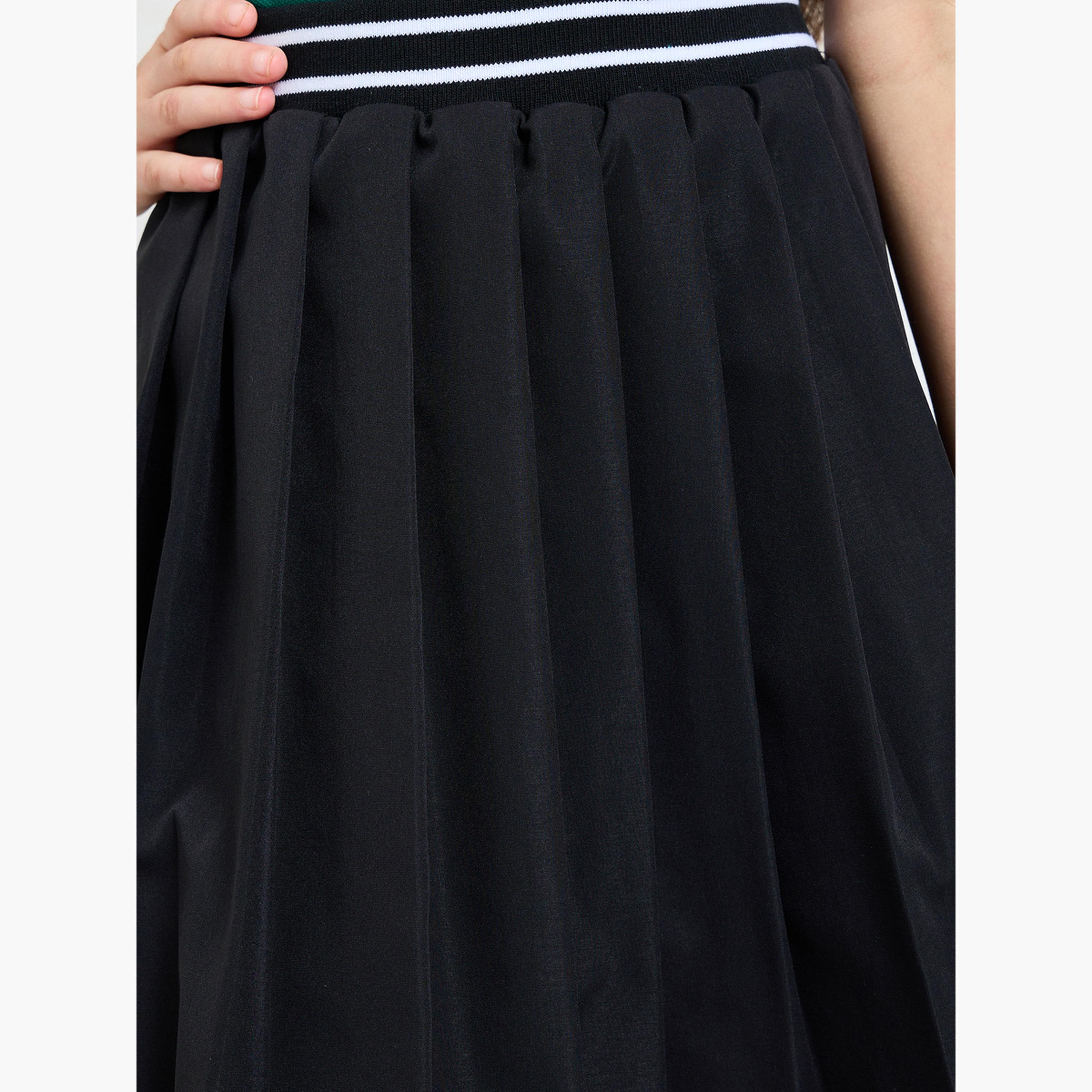 ستايلي - تنورة سوداء مكشكشة للبنات مع حزام خصر مخطط-girls-clothing-bottoms-skirts-image-3