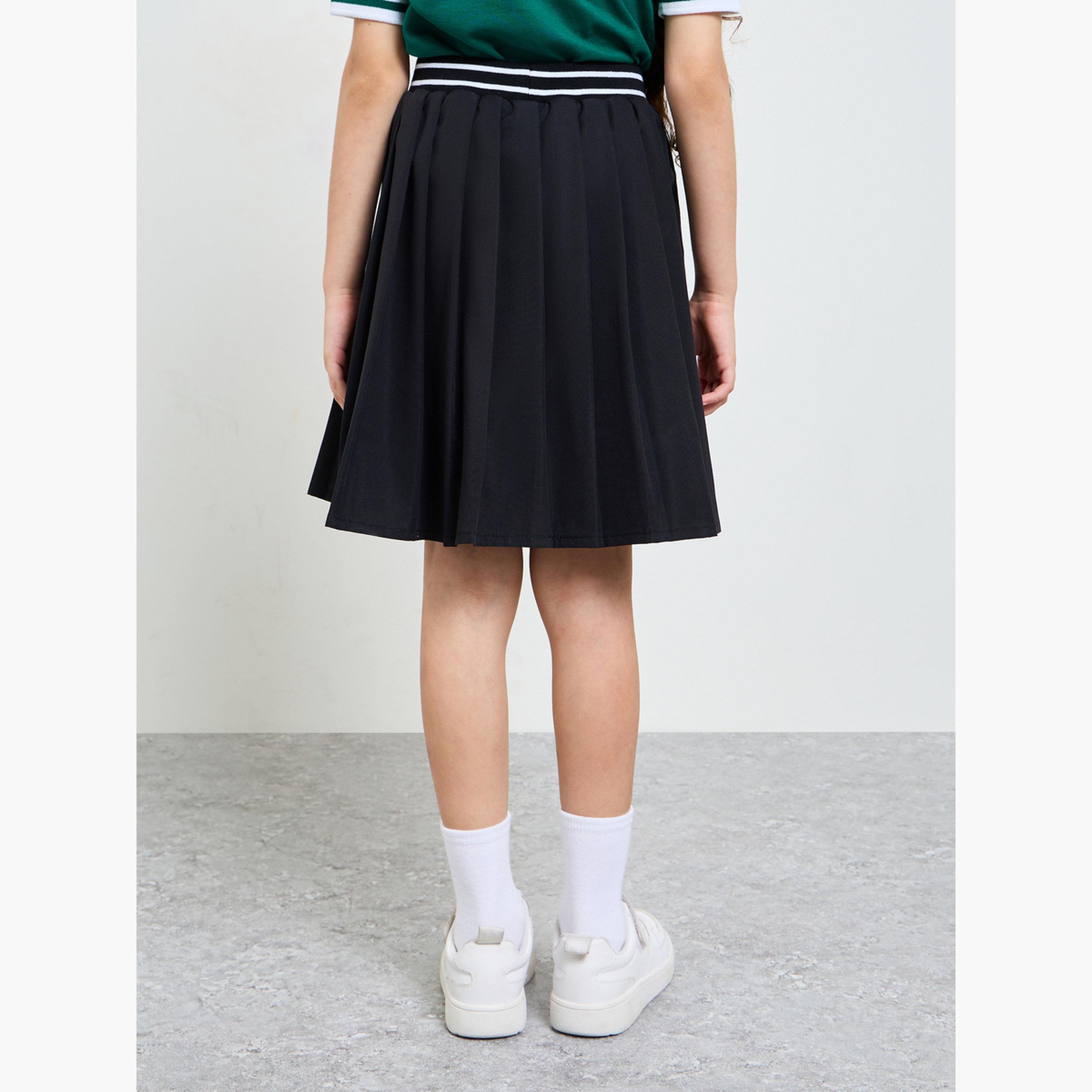 ستايلي - تنورة سوداء مكشكشة للبنات مع حزام خصر مخطط-girls-clothing-bottoms-skirts-image-4