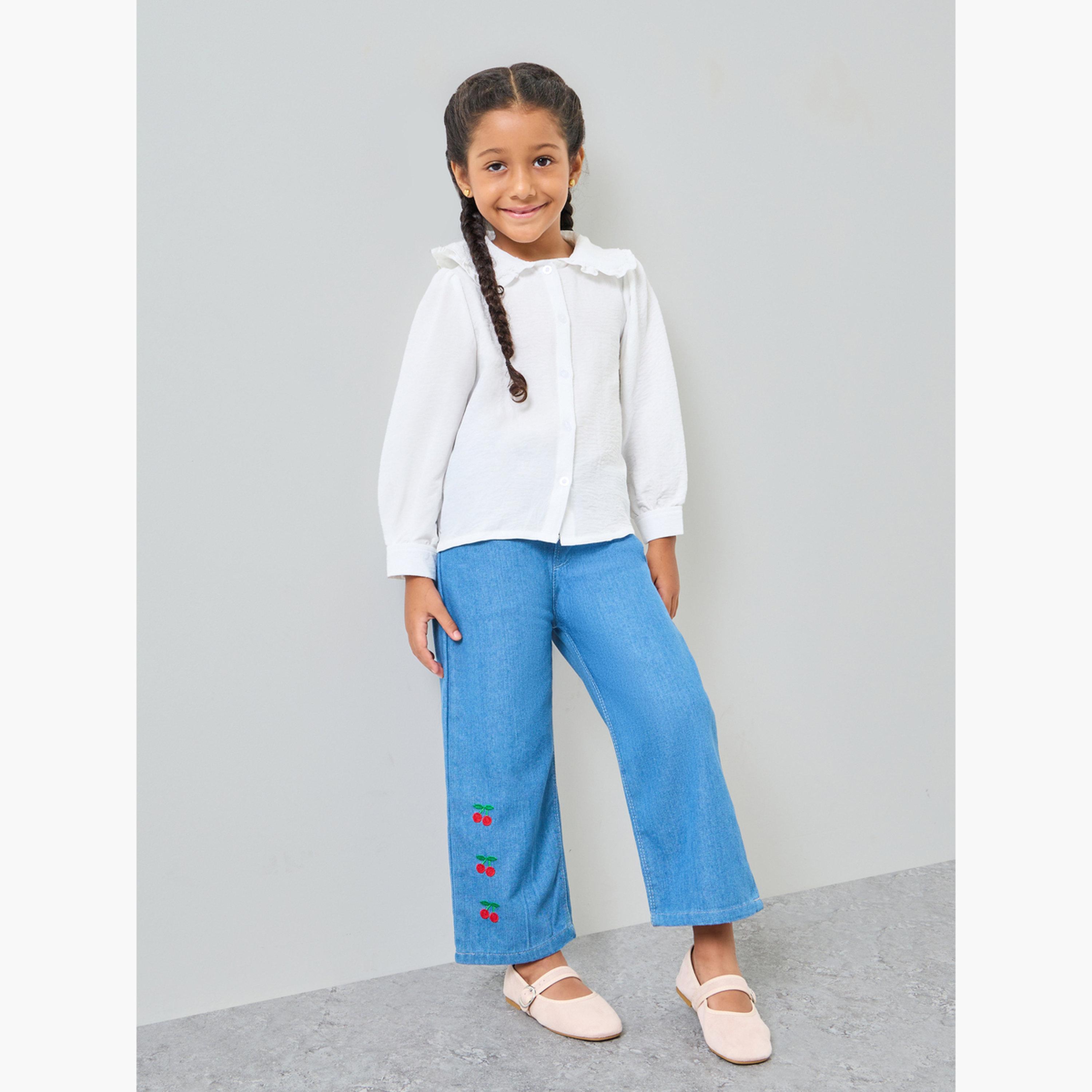 ستايلي - قميص أبيض بأكمام طويلة وياقة بيتر بان للبنات-girls-clothing-blousesandshirts-image-2