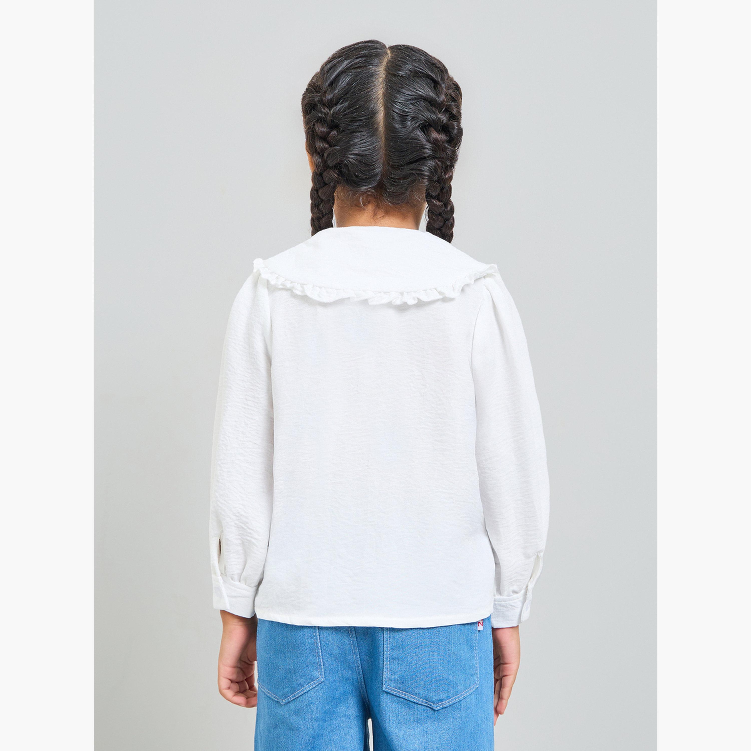 Styli Girls White Peter Pan Collar Long Sleeve Shirt-girls-clothing-blousesandshirts-image-3