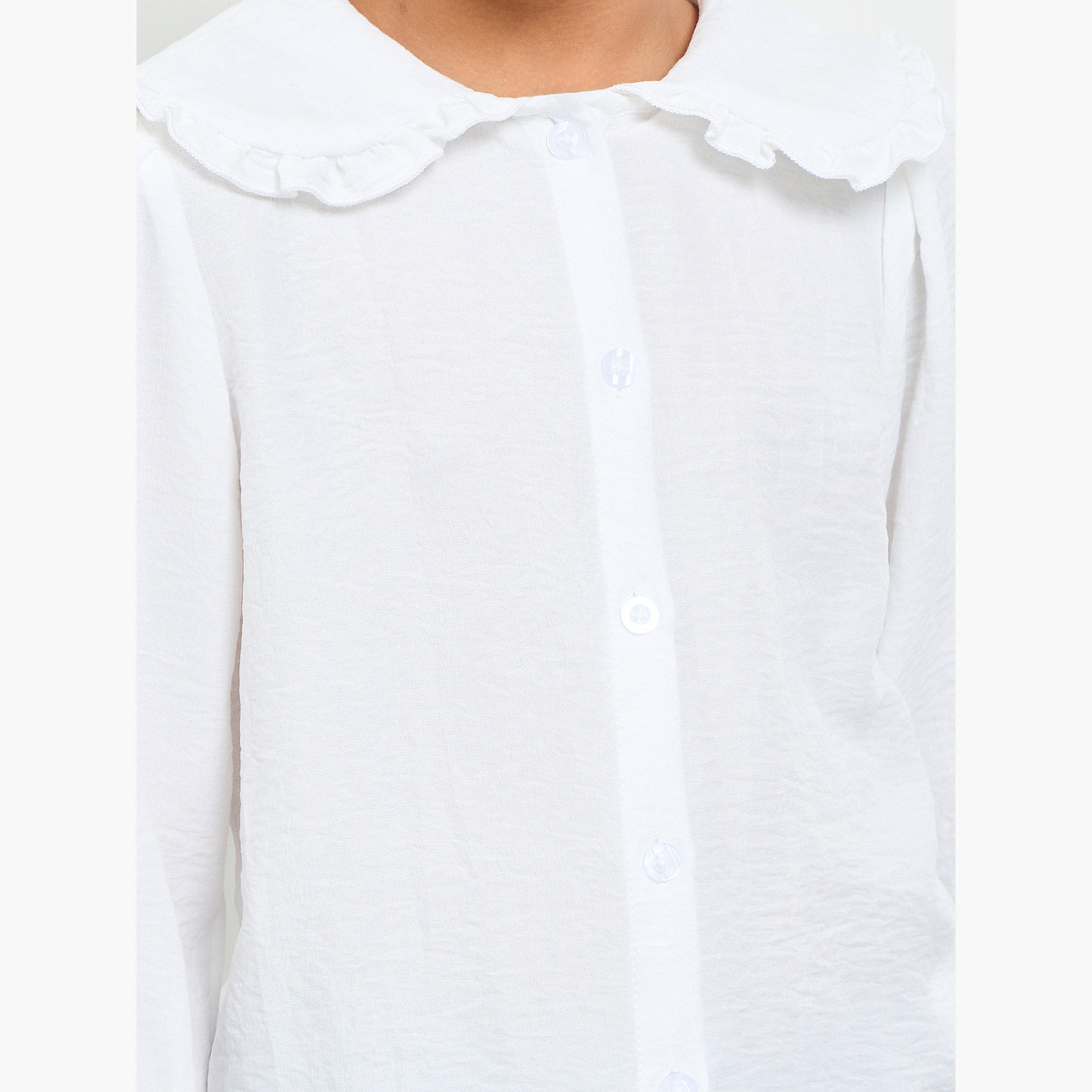 Styli Girls White Peter Pan Collar Long Sleeve Shirt-girls-clothing-blousesandshirts-image-4