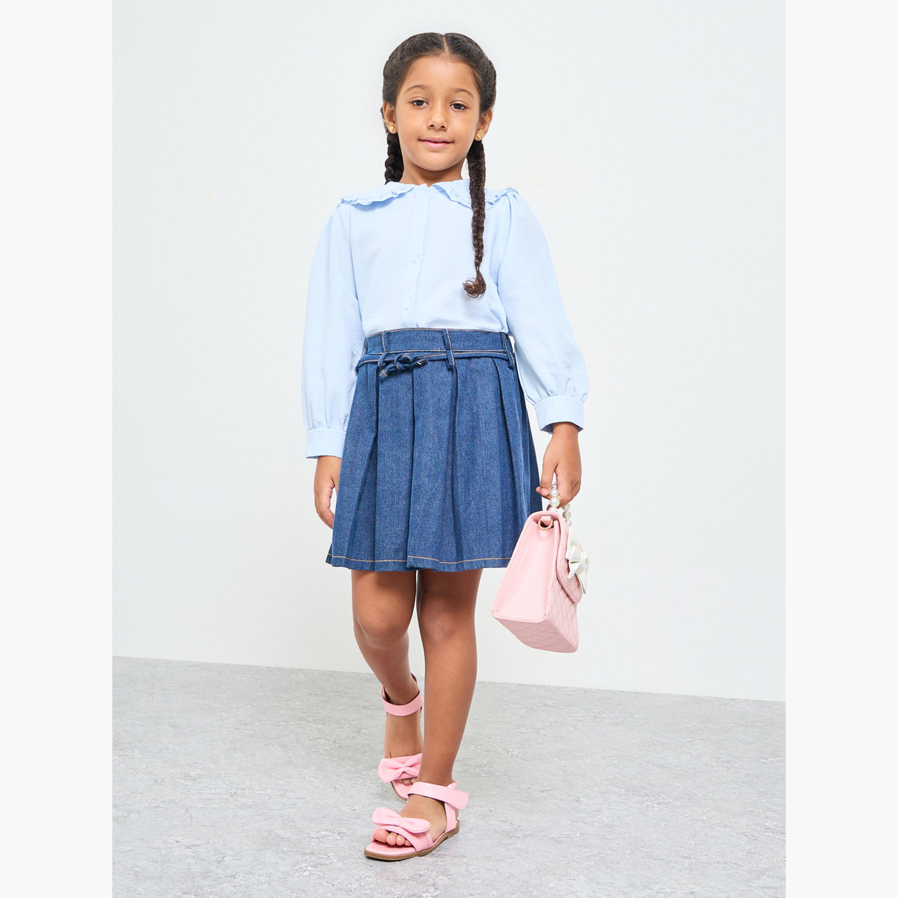 ستايلي - قميص بناتي أزرق فاتح بياقة بيتر بان وأكمام طويلة-girls-clothing-blousesandshirts-image-2