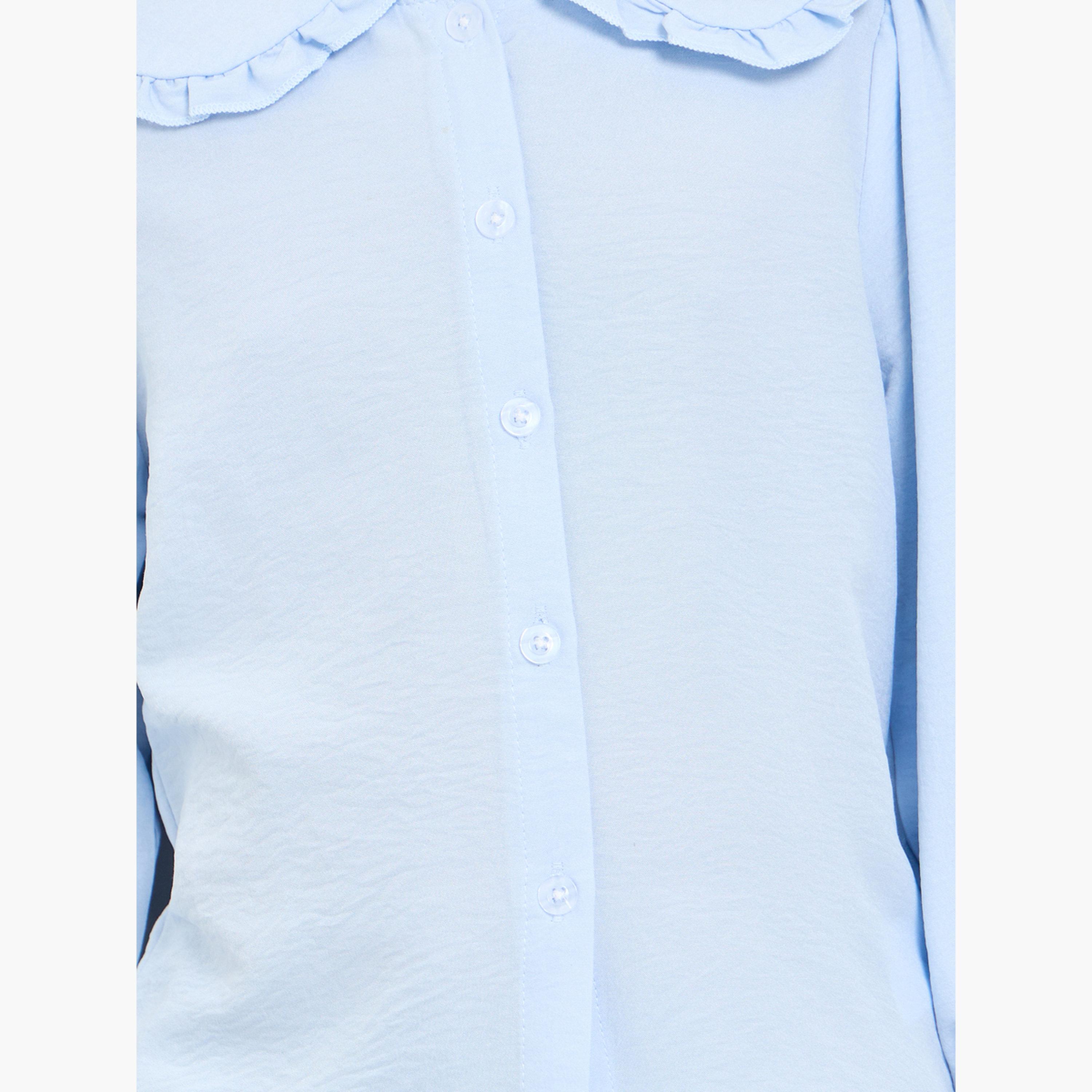 ستايلي - قميص بناتي أزرق فاتح بياقة بيتر بان وأكمام طويلة-girls-clothing-blousesandshirts-image-4