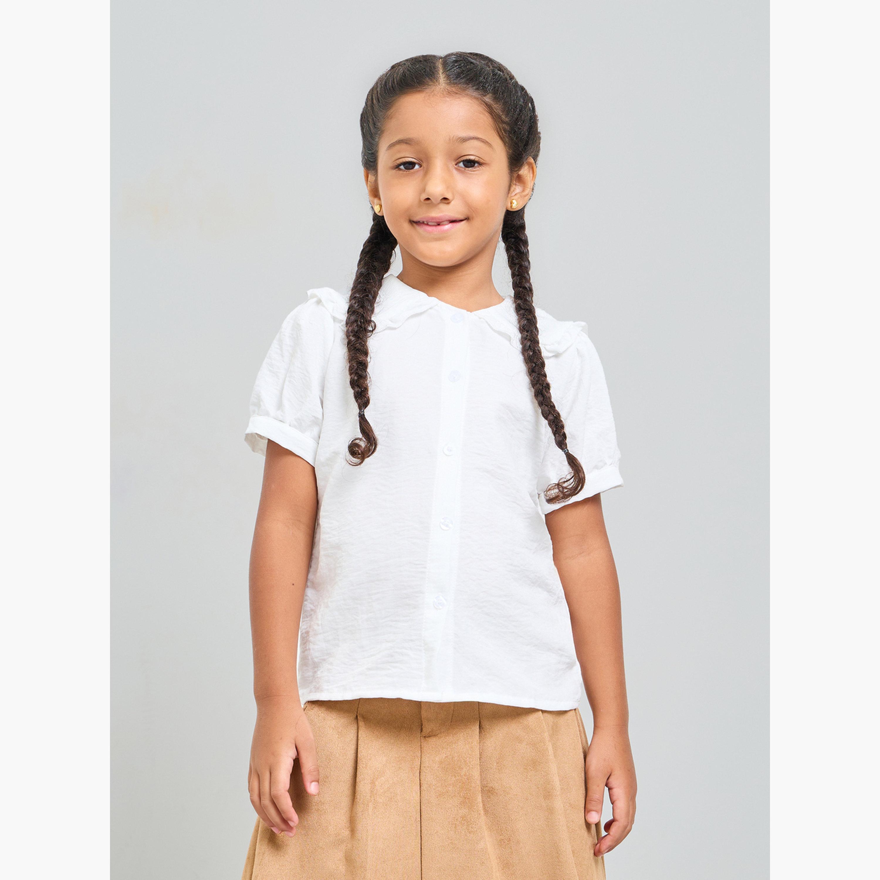 ستايلي - قميص أبيض بأكمام منفوخة وياقة بيتر بان للبنات-girls-clothing-blousesandshirts-image-1