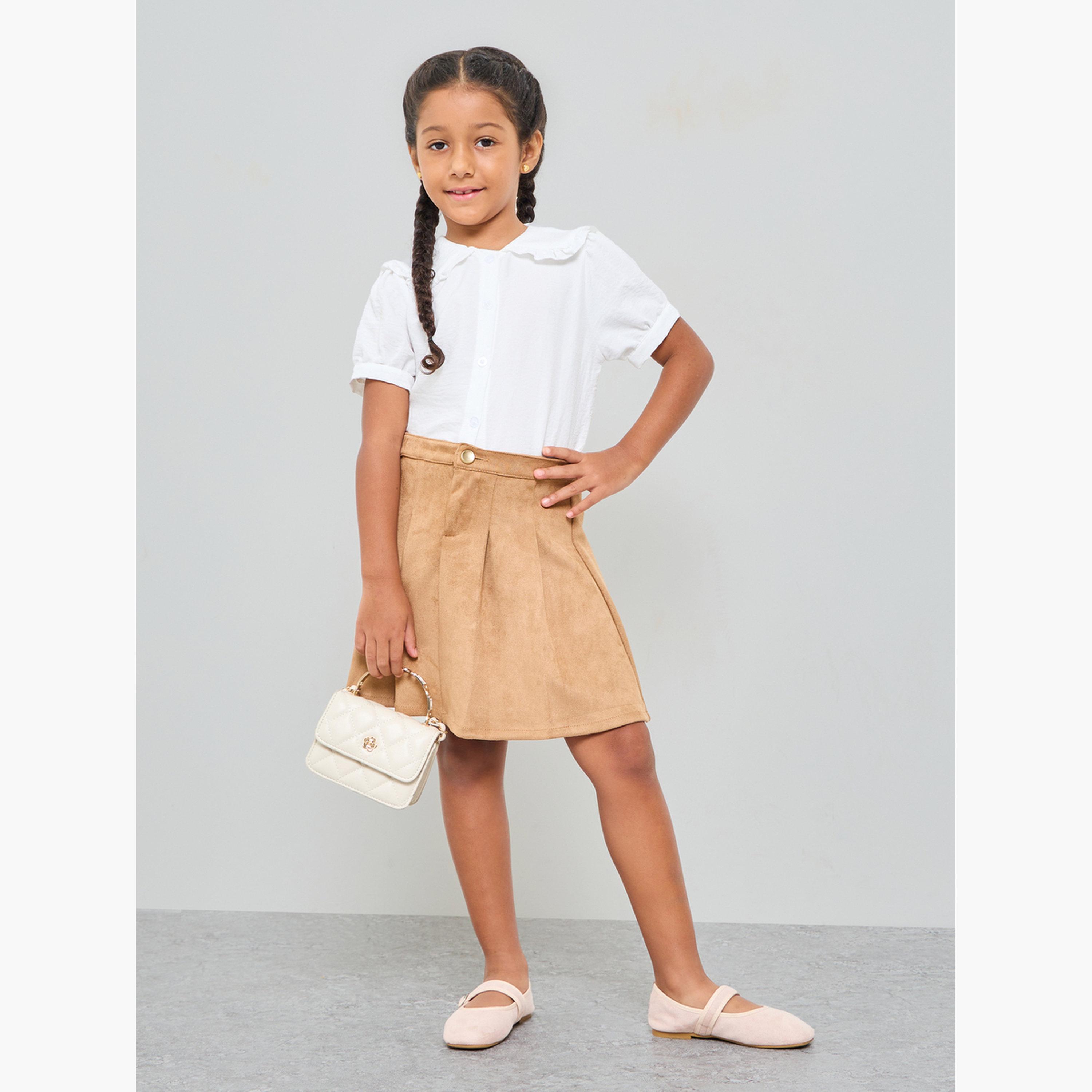 ستايلي - قميص أبيض بأكمام منفوخة وياقة بيتر بان للبنات-girls-clothing-blousesandshirts-image-2