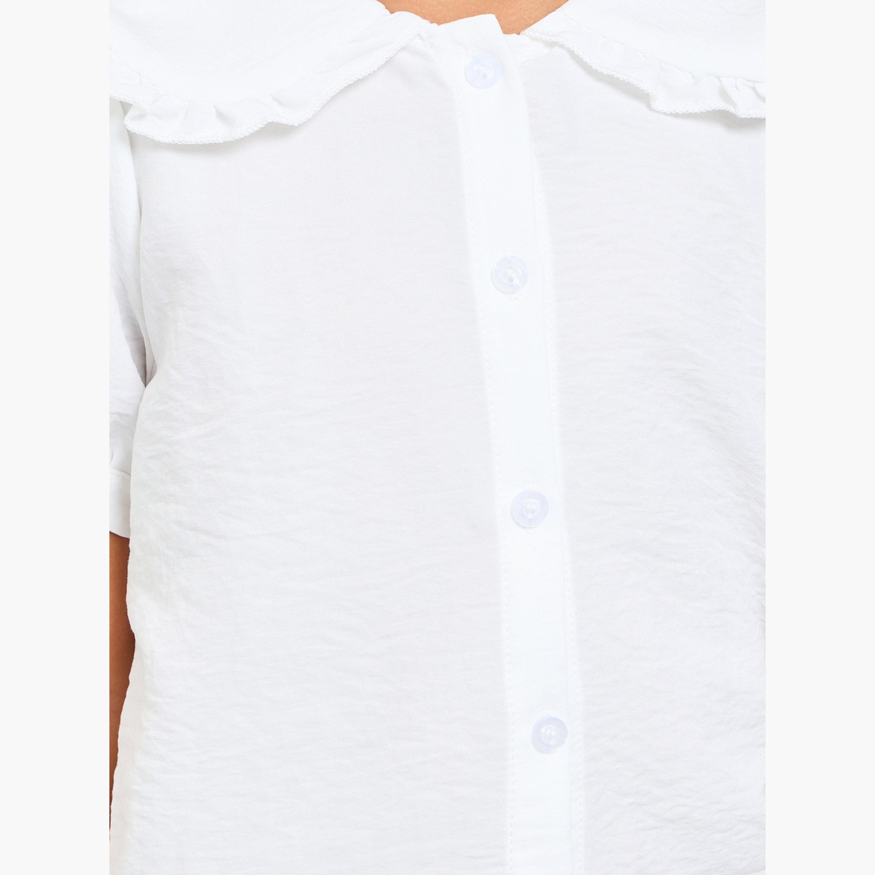 ستايلي - قميص أبيض بأكمام منفوخة وياقة بيتر بان للبنات-girls-clothing-blousesandshirts-image-4