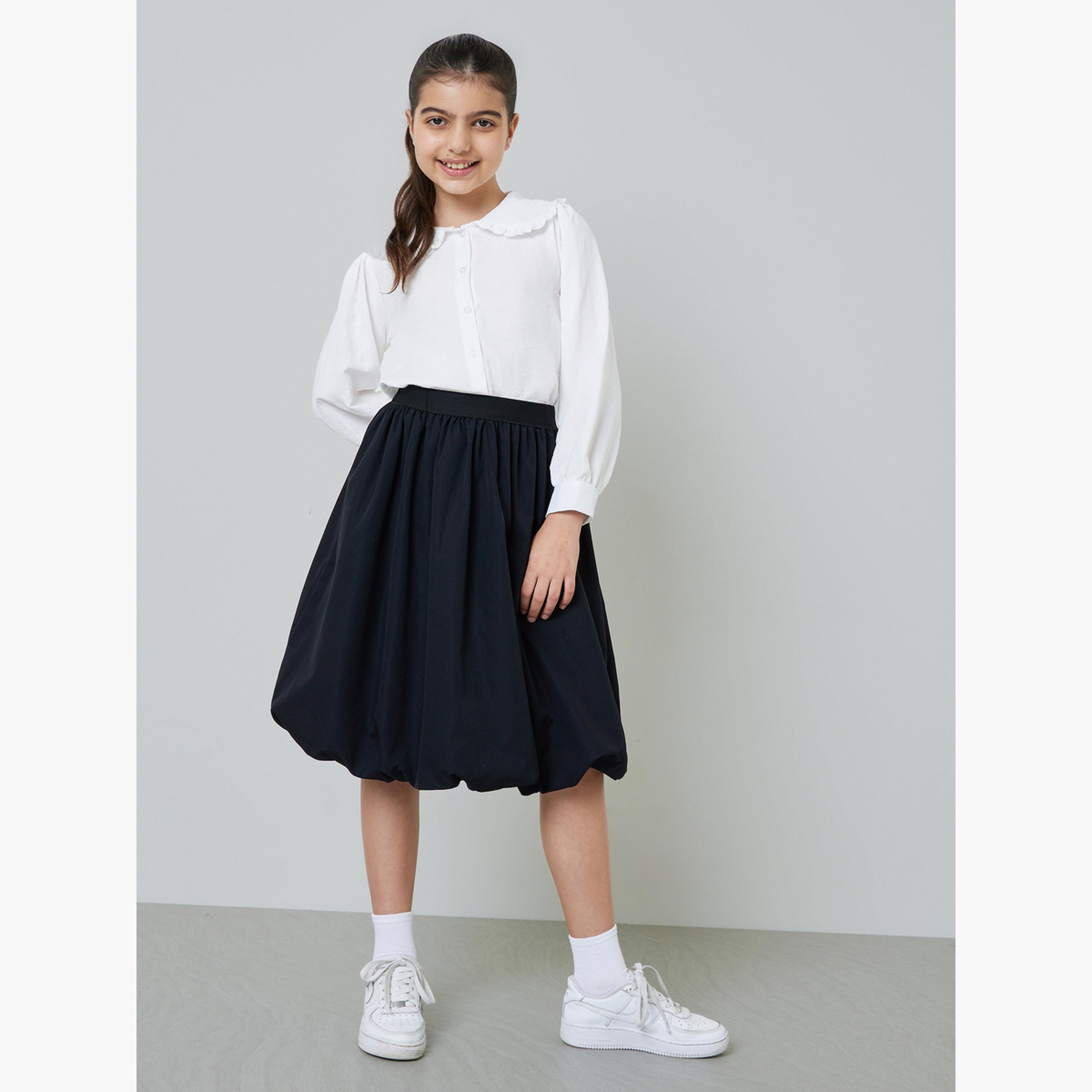 Styli Teen Girls White Peter Pan Collar Long Sleeve Shirt-girls-clothing-blousesandshirts-image-2