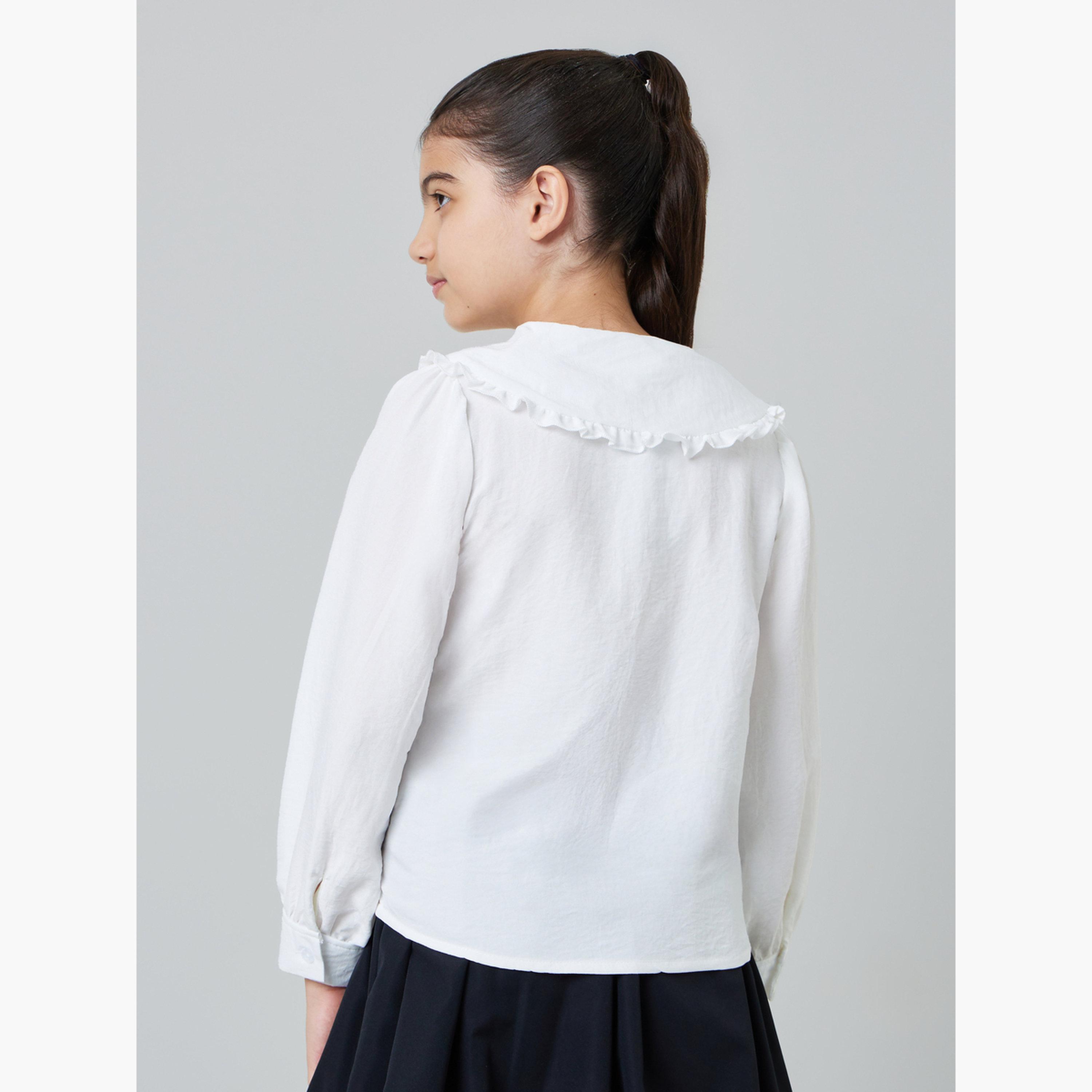 ستايلي - قميص أبيض بأكمام طويلة وياقة بيتر بان للفتيات المراهقات-girls-clothing-blousesandshirts-image-3