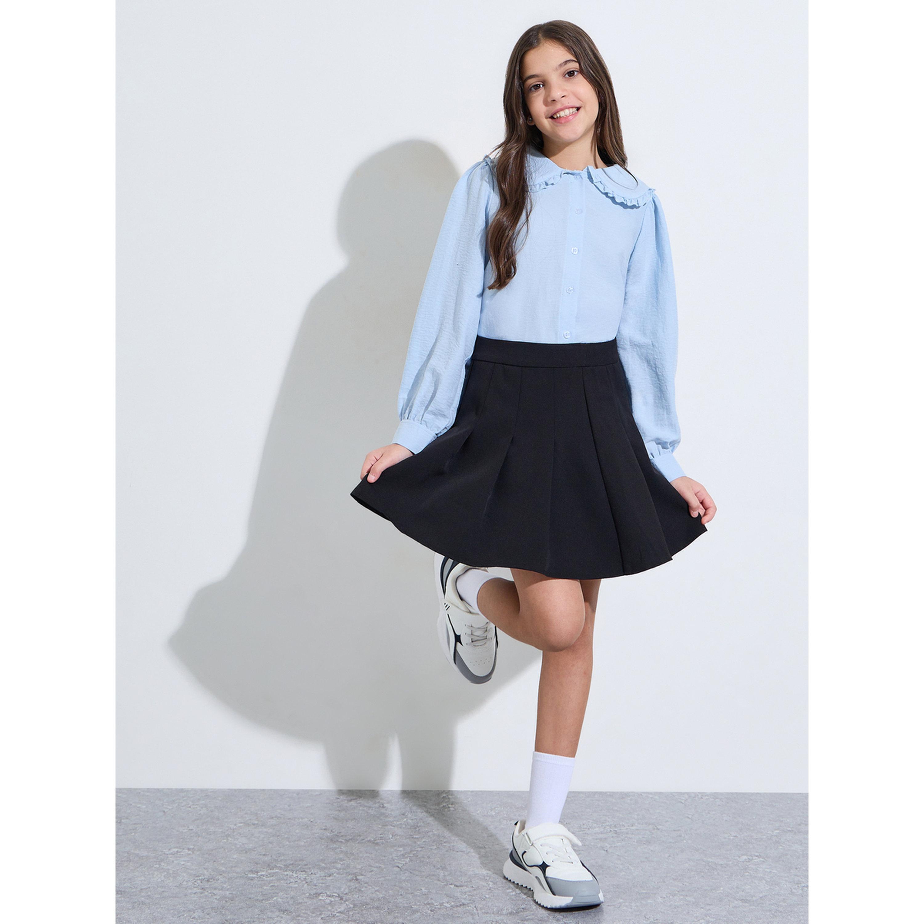 بلوزة بأكمام طويلة وياقة بيتر بان للبنات المراهقات - أزرق فاتح-girls-clothing-blousesandshirts-image-2
