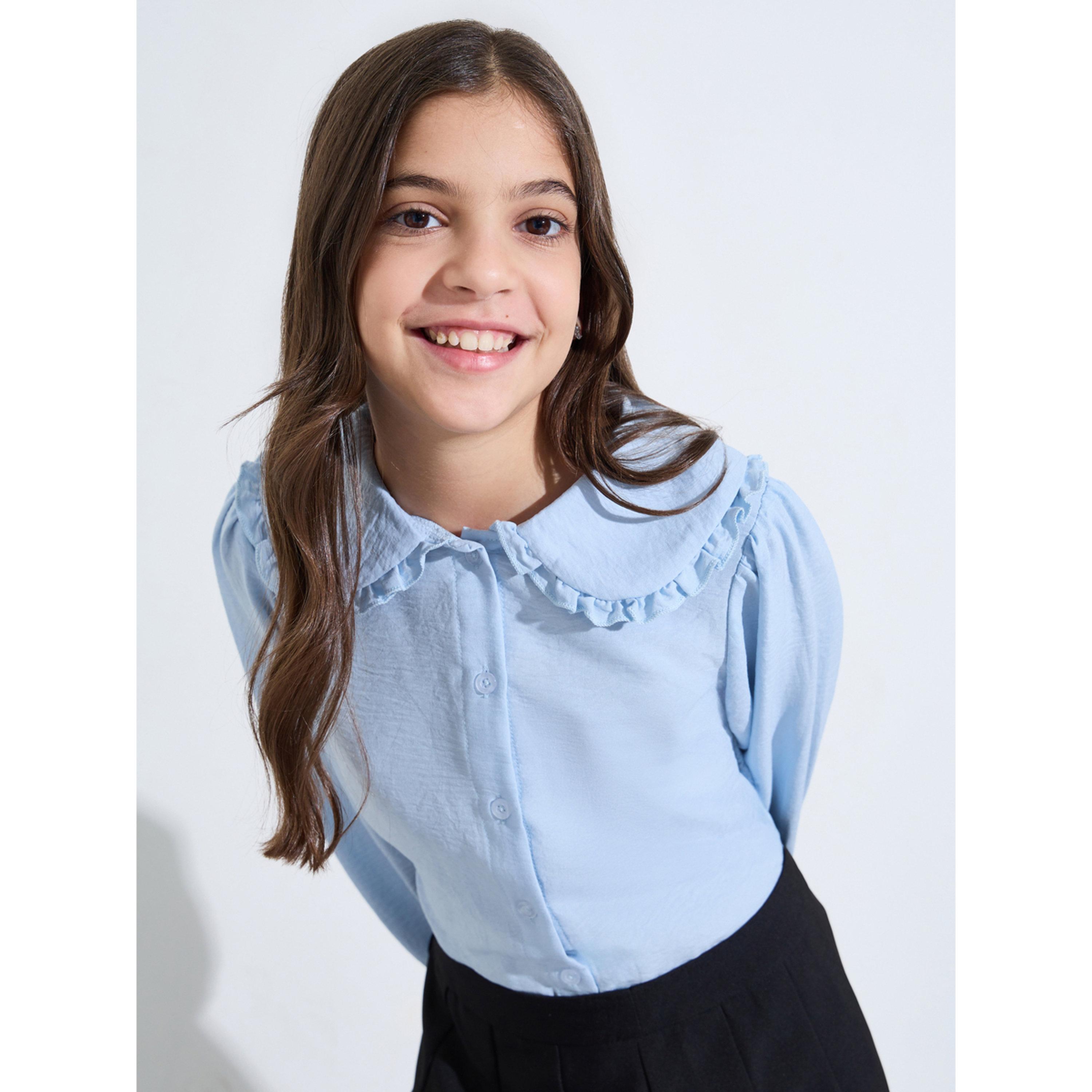 بلوزة بأكمام طويلة وياقة بيتر بان للبنات المراهقات - أزرق فاتح-girls-clothing-blousesandshirts-image-3