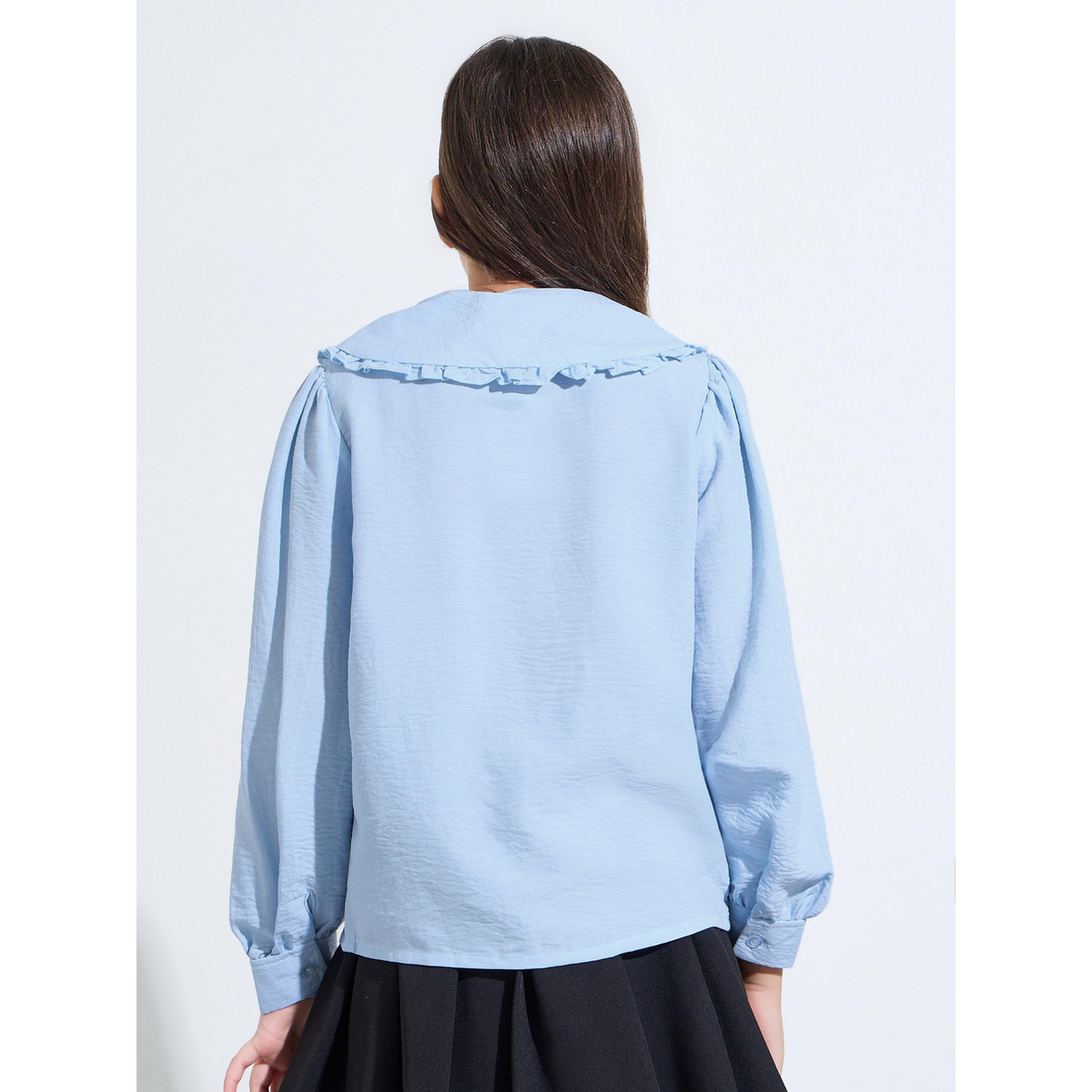 بلوزة بأكمام طويلة وياقة بيتر بان للبنات المراهقات - أزرق فاتح-girls-clothing-blousesandshirts-image-4