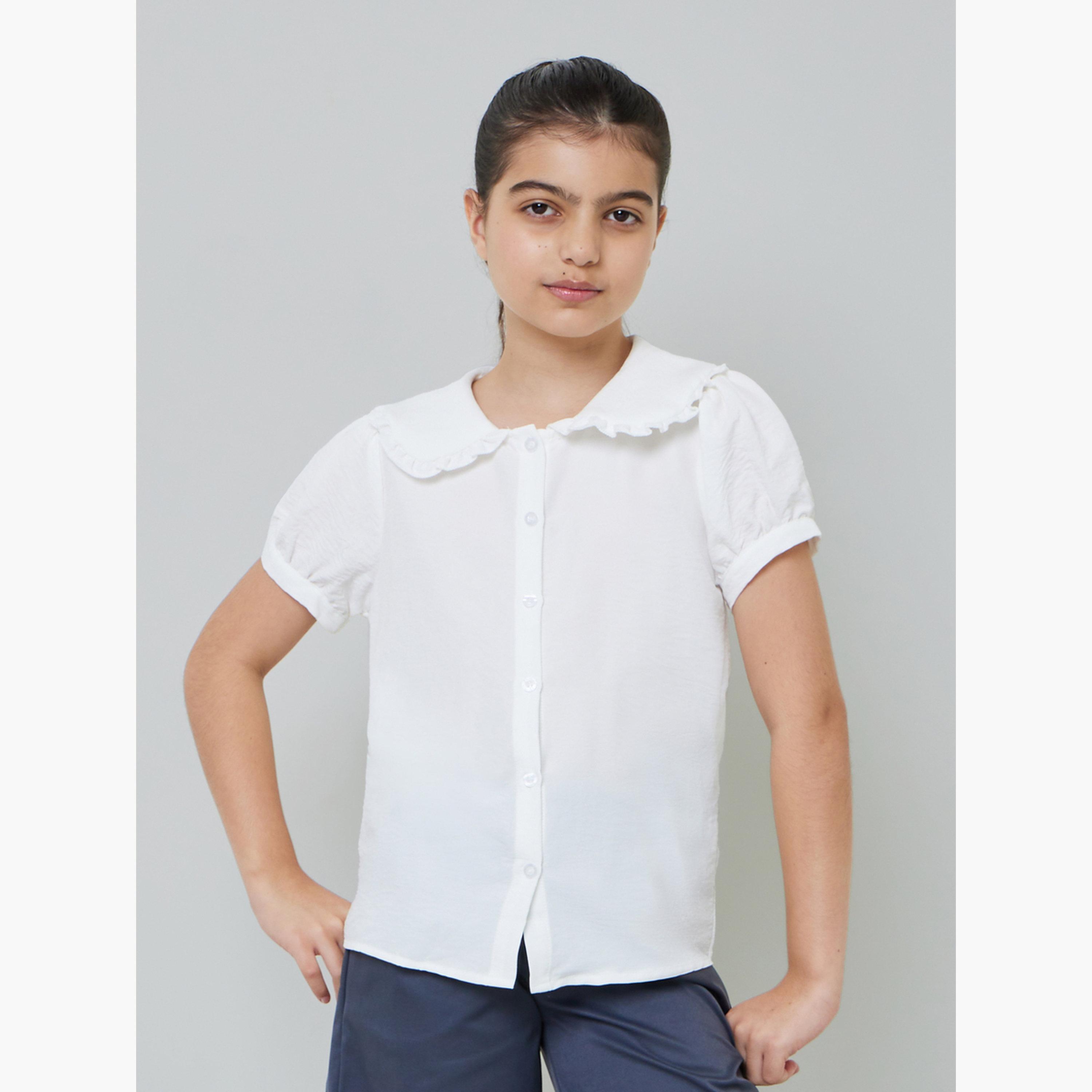 ستايلي - قميص أبيض بأكمام منفوخة وياقة بيتر بان للفتيات المراهقات-girls-clothing-blousesandshirts-image-1
