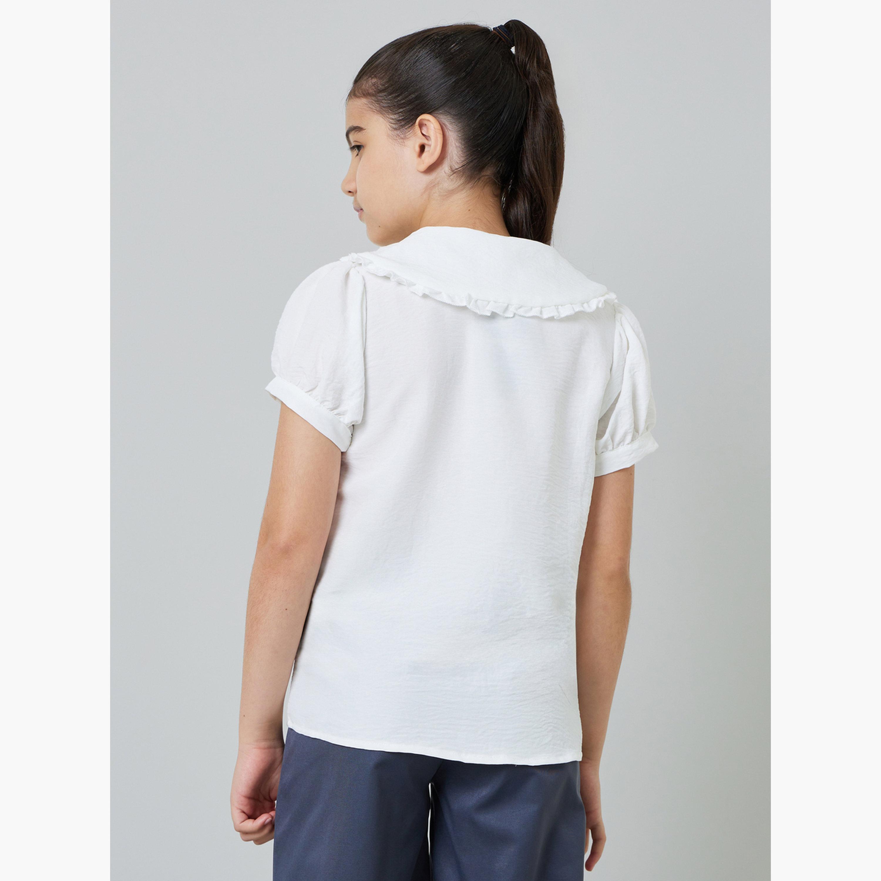 ستايلي - قميص أبيض بأكمام منفوخة وياقة بيتر بان للفتيات المراهقات-girls-clothing-blousesandshirts-image-3