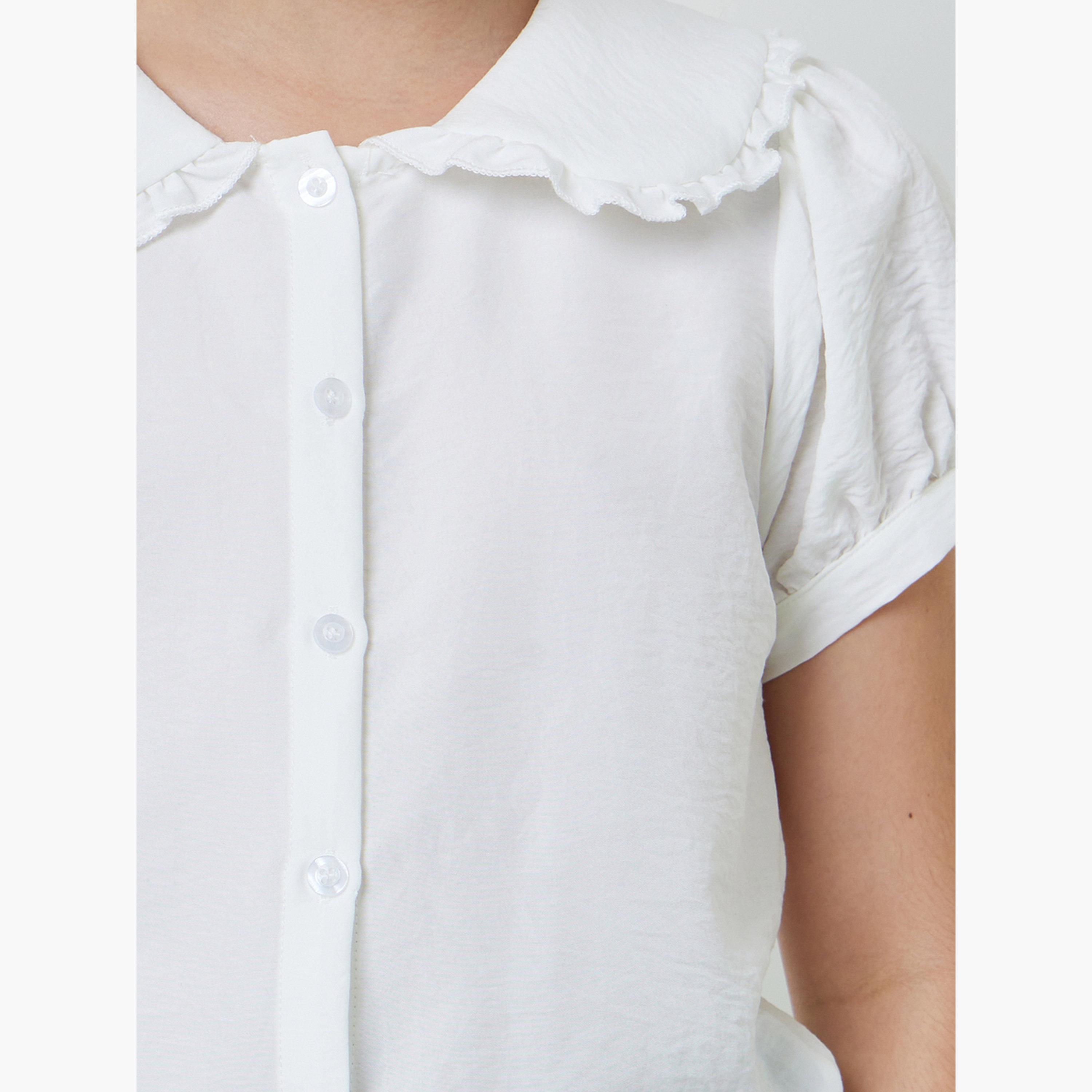 Styli Teen Girls White Peter Pan Collar Puff Sleeve Shirt-girls-clothing-blousesandshirts-image-4