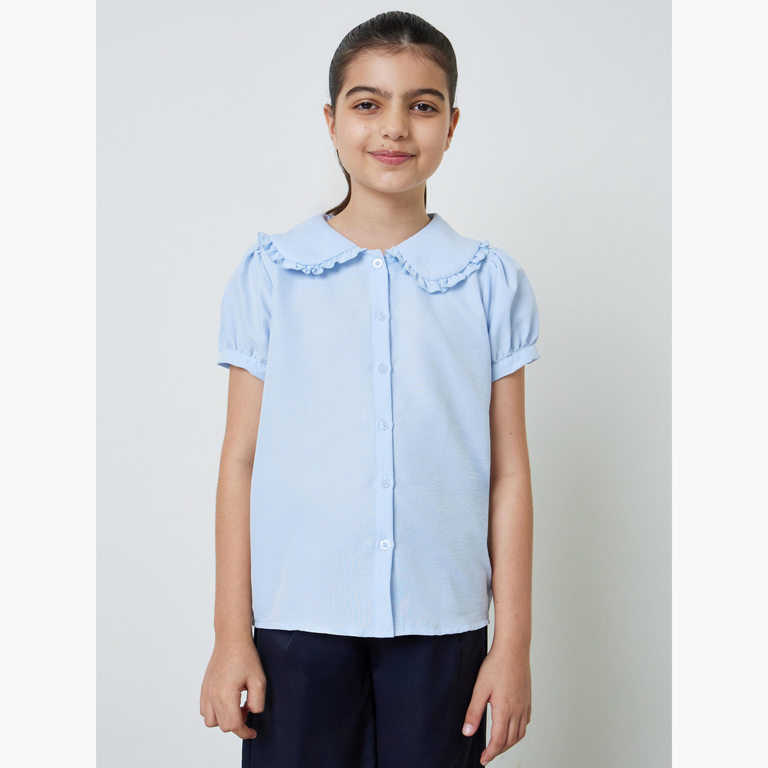ستايلي - قميص أزرق فاتح بأكمام منفوخة وياقة بيتر بان للفتيات المراهقات-girls-clothing-blousesandshirts-image-1