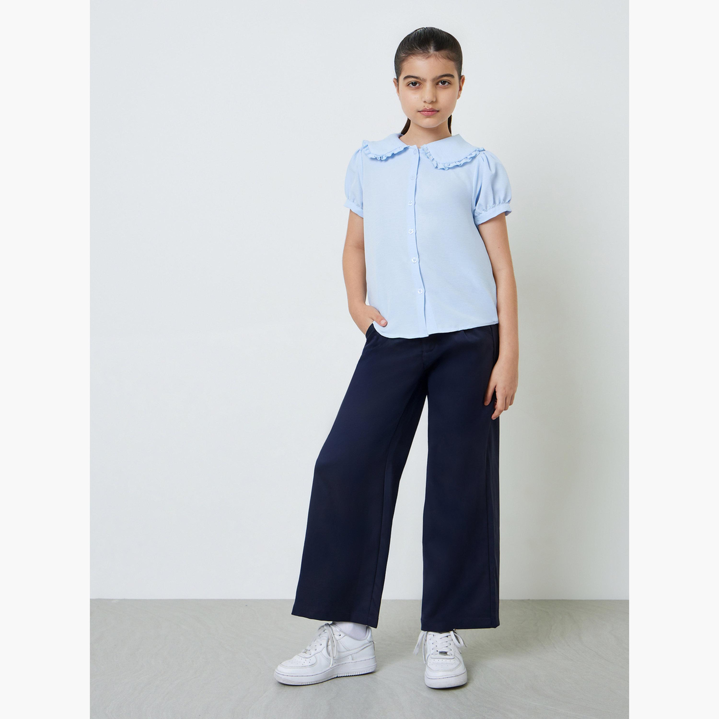 ستايلي - قميص أزرق فاتح بأكمام منفوخة وياقة بيتر بان للفتيات المراهقات-girls-clothing-blousesandshirts-image-2