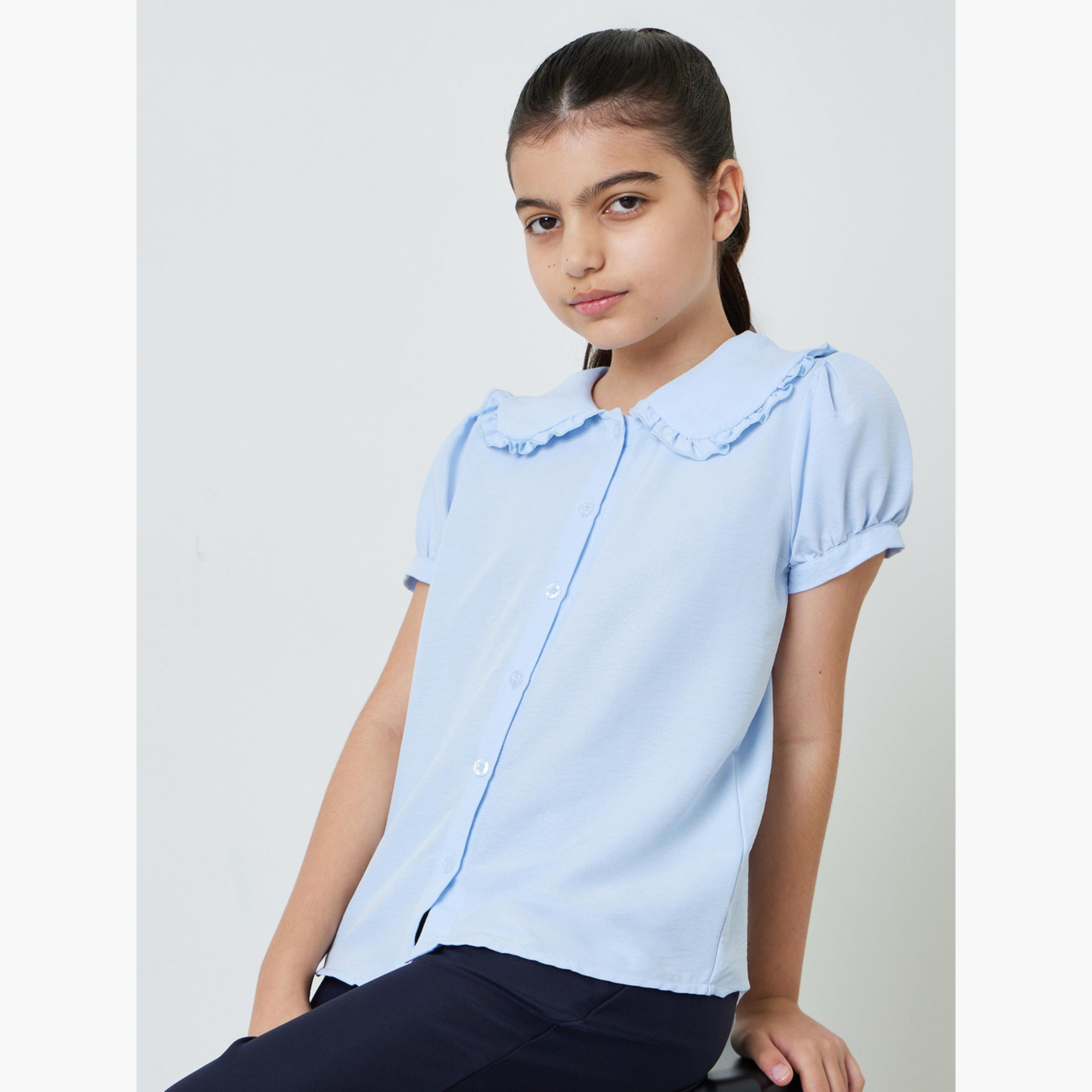 ستايلي - قميص أزرق فاتح بأكمام منفوخة وياقة بيتر بان للفتيات المراهقات-girls-clothing-blousesandshirts-image-3