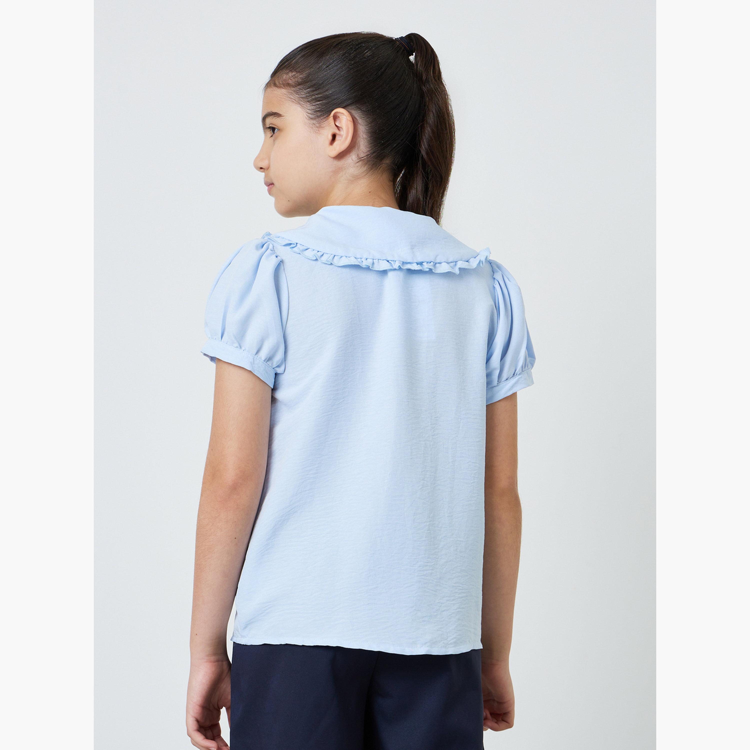 ستايلي - قميص أزرق فاتح بأكمام منفوخة وياقة بيتر بان للفتيات المراهقات-girls-clothing-blousesandshirts-image-4