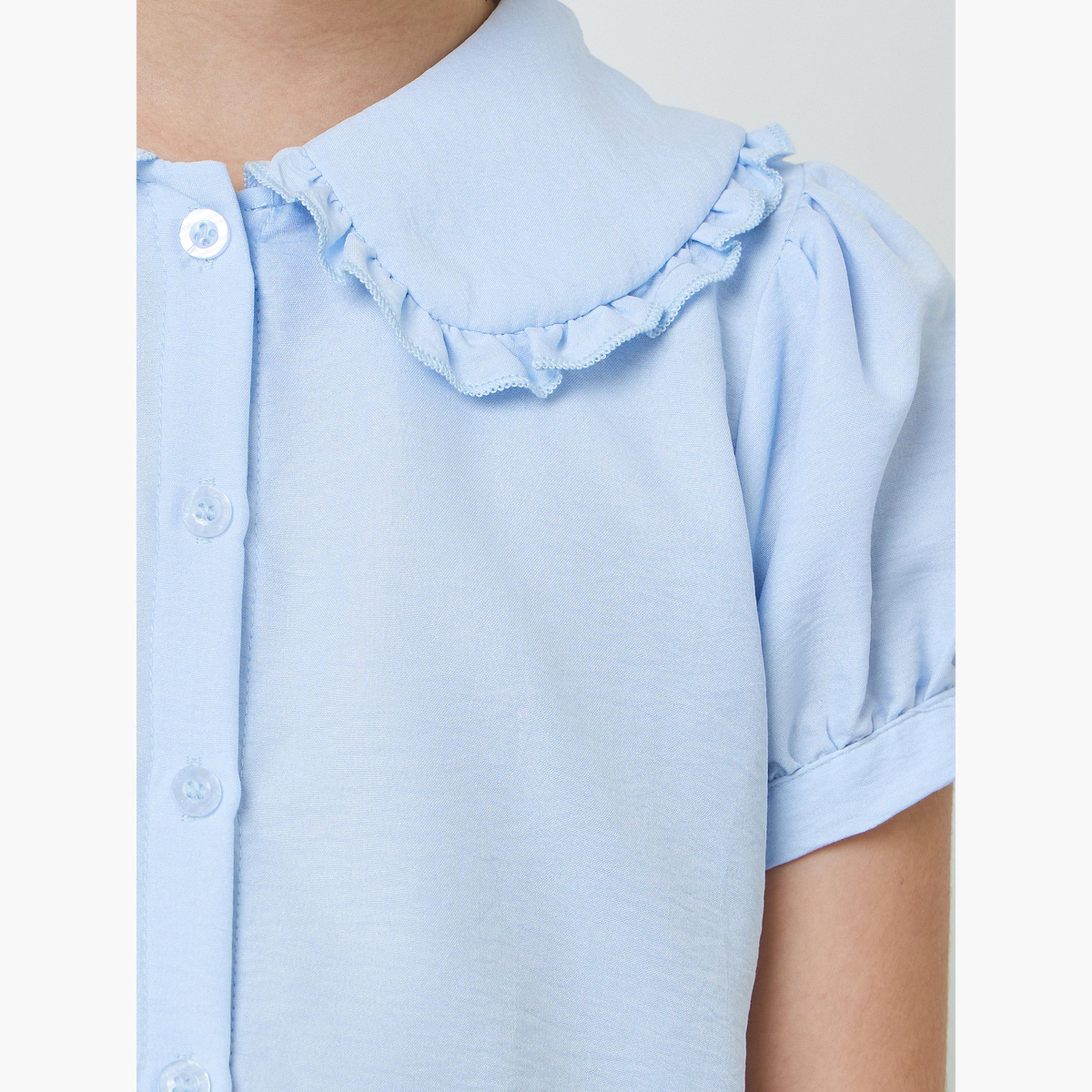 ستايلي - قميص أزرق فاتح بأكمام منفوخة وياقة بيتر بان للفتيات المراهقات-girls-clothing-blousesandshirts-image-5