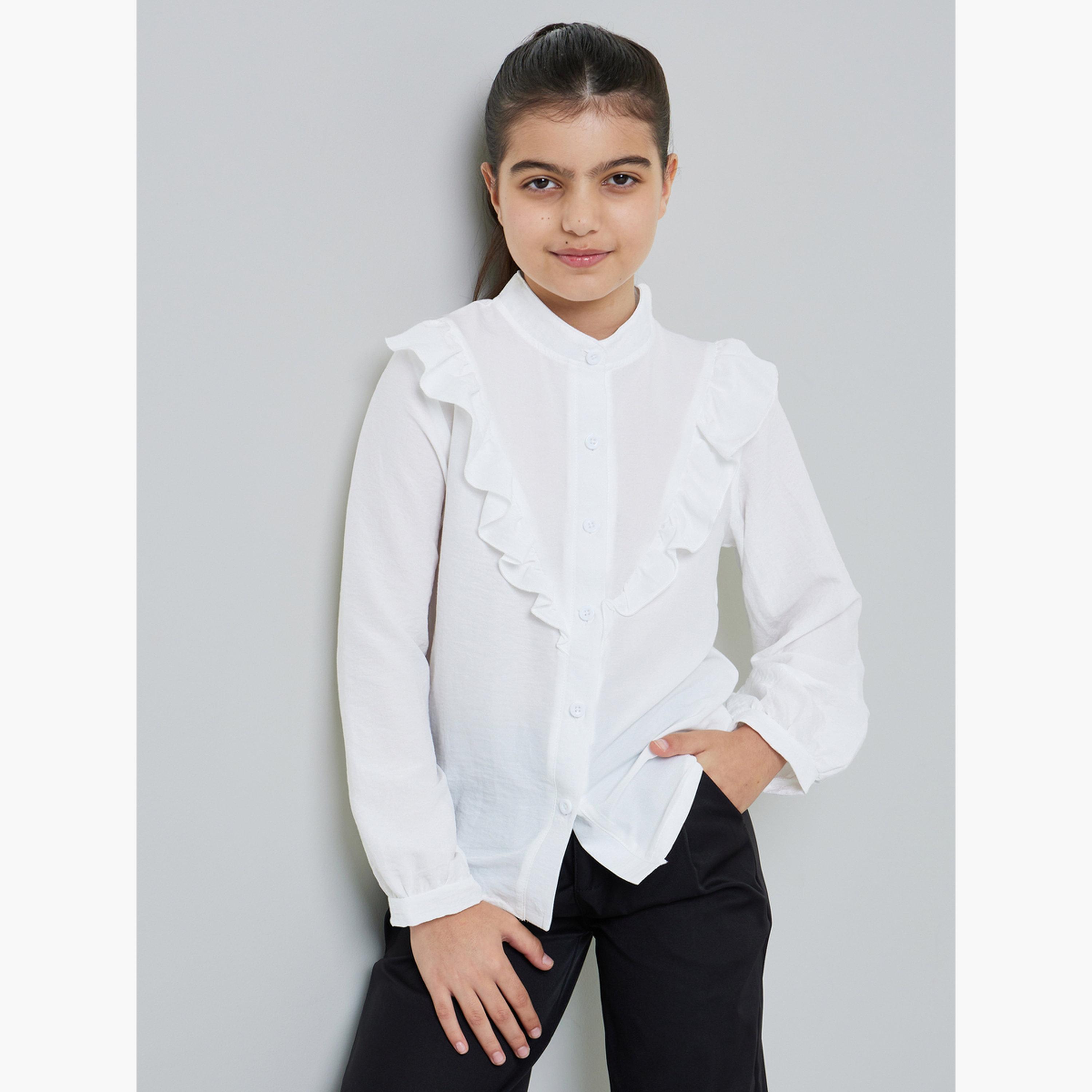 ستايلي - قميص أبيض بأكمام طويلة مكشكشة للفتيات المراهقات-girls-clothing-blousesandshirts-image-1