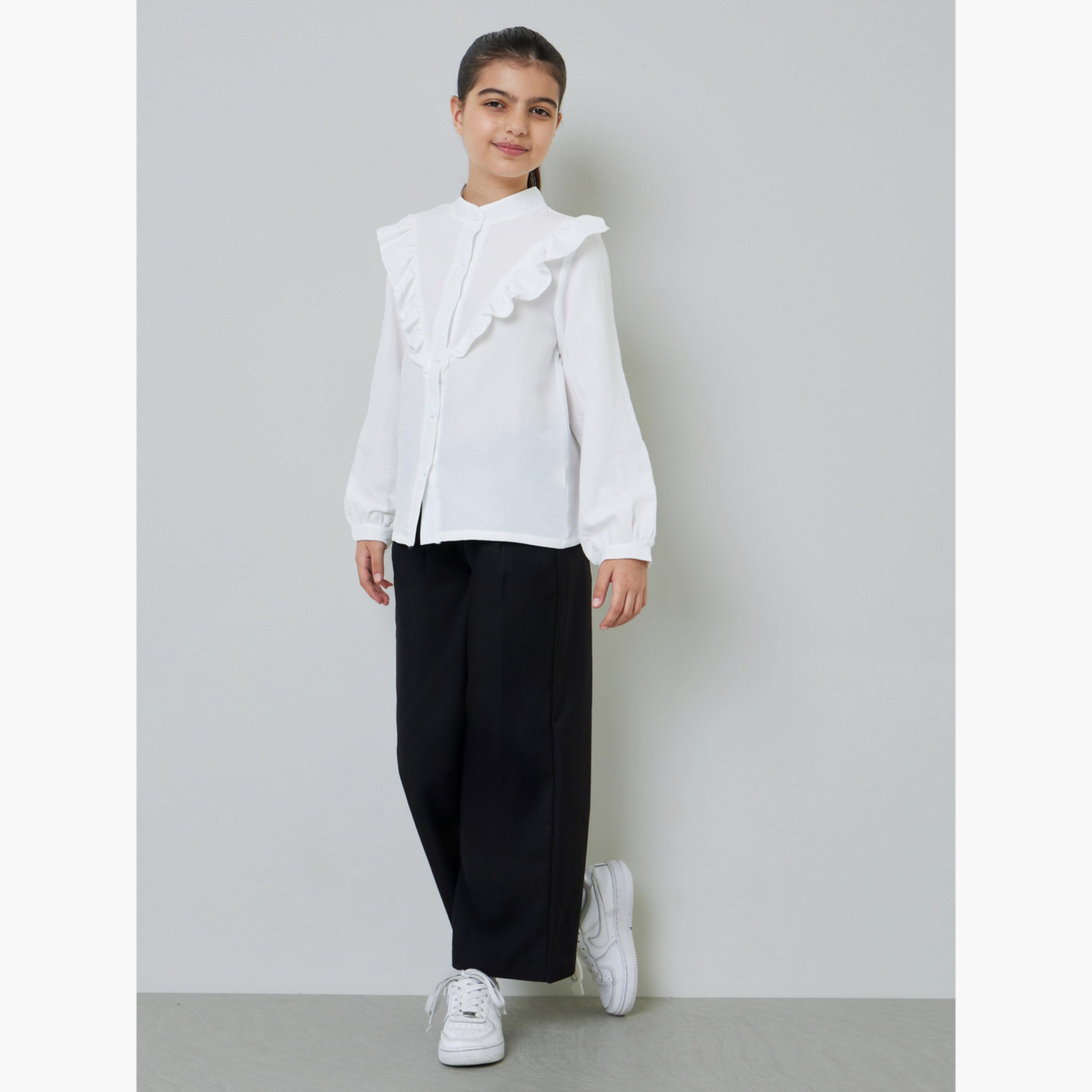 ستايلي - قميص أبيض بأكمام طويلة مكشكشة للفتيات المراهقات-girls-clothing-blousesandshirts-image-2