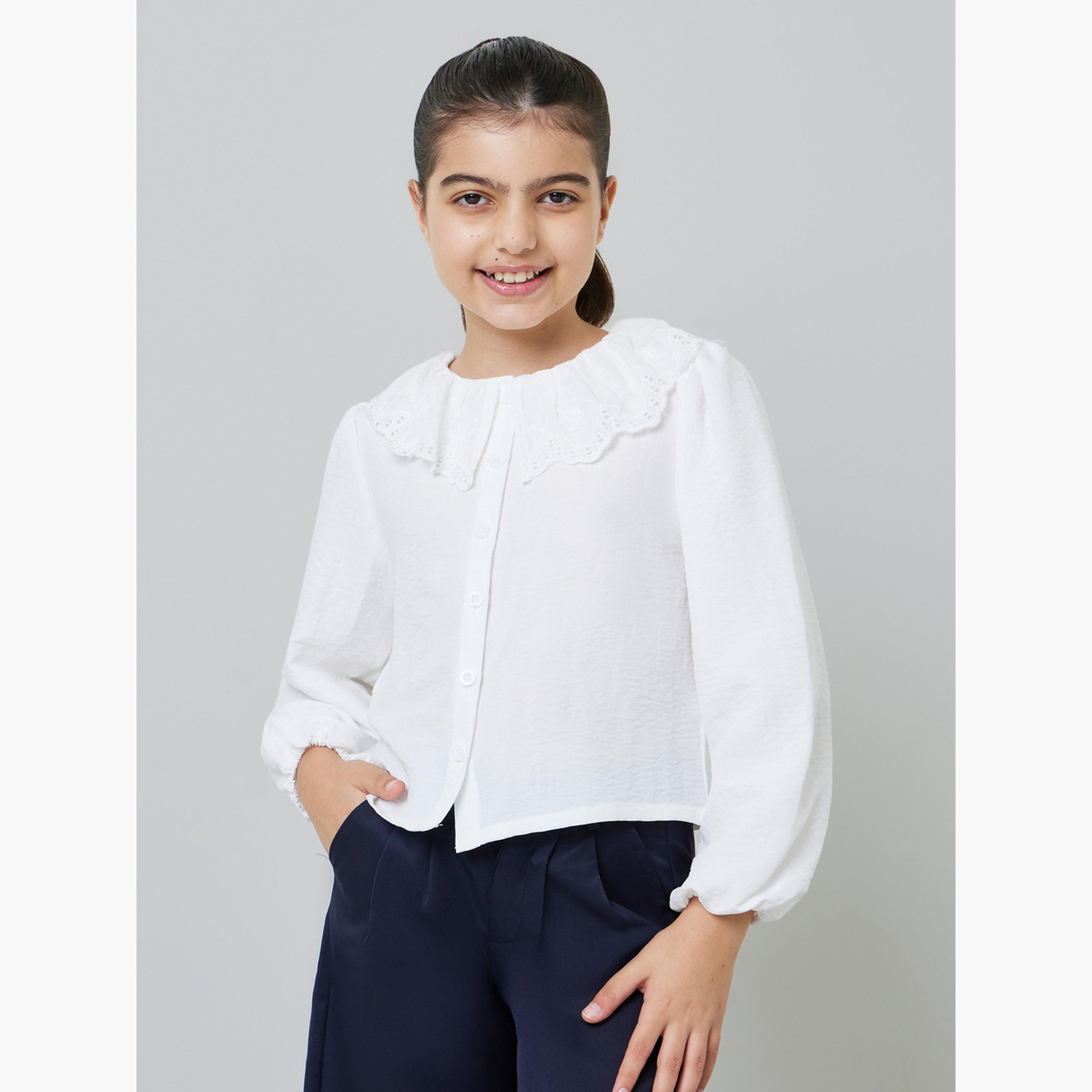 ستايلي - قميص مطرز بياقة بيتر بان للفتيات المراهقات-girls-clothing-blousesandshirts-image-1