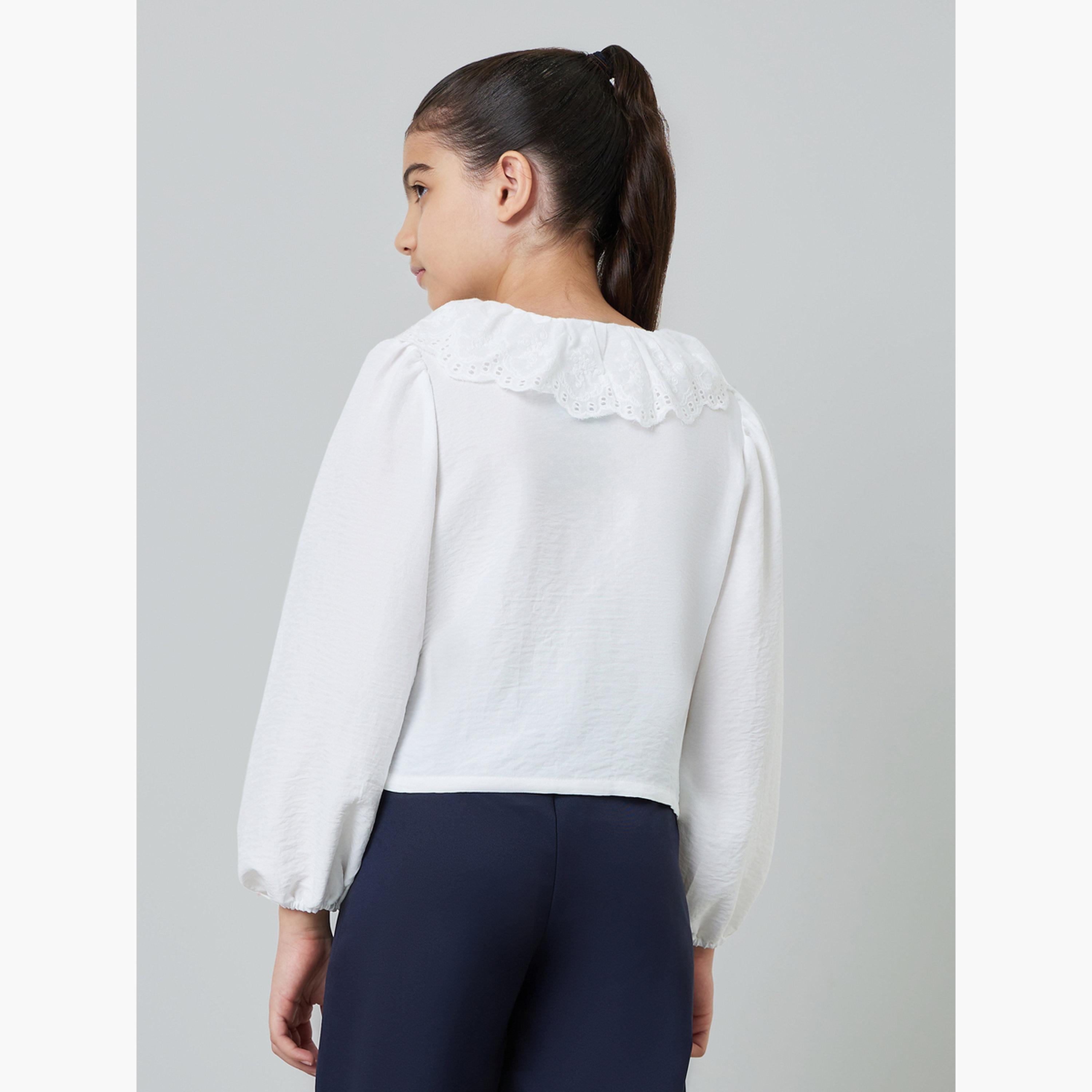 ستايلي - قميص مطرز بياقة بيتر بان للفتيات المراهقات-girls-clothing-blousesandshirts-image-3