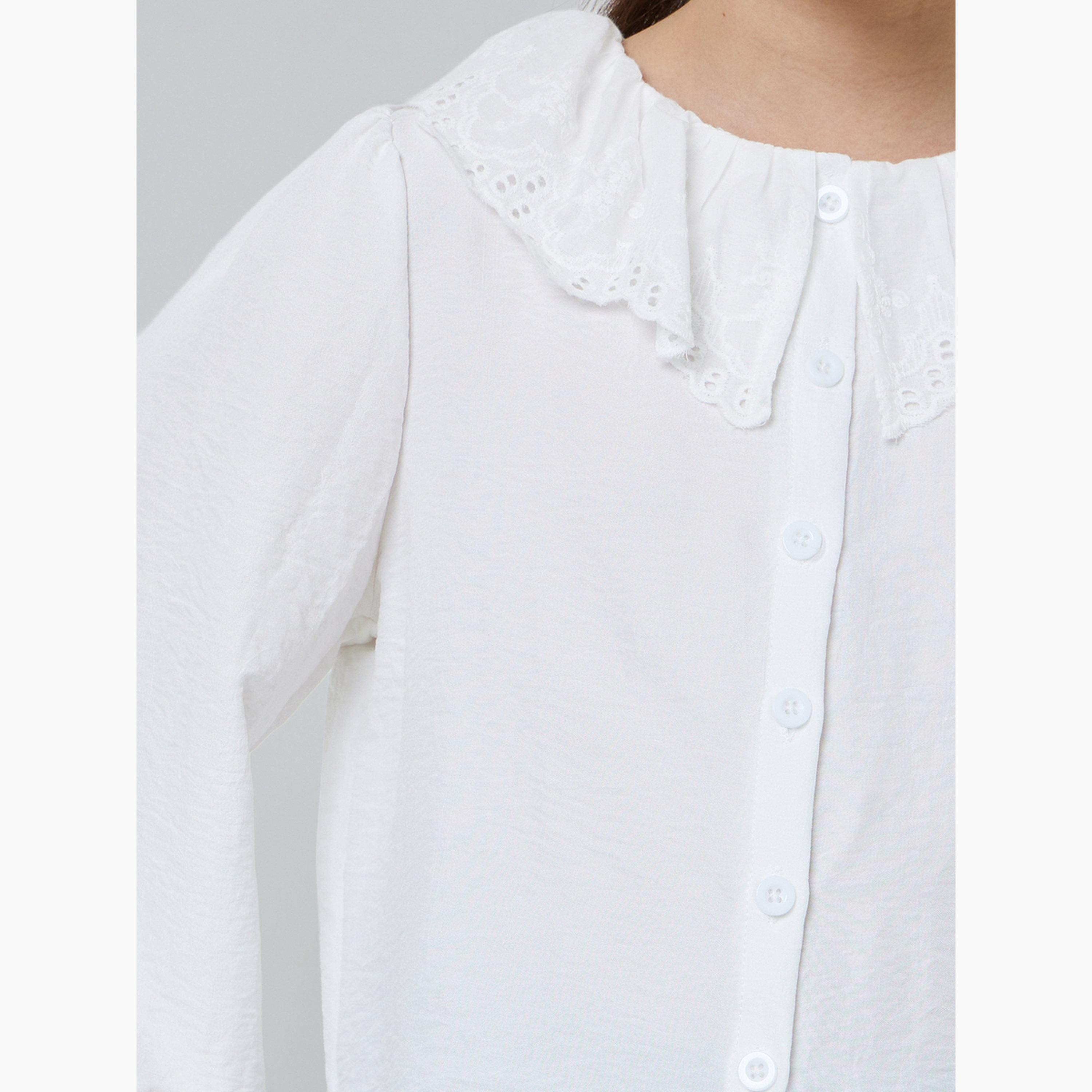 ستايلي - قميص مطرز بياقة بيتر بان للفتيات المراهقات-girls-clothing-blousesandshirts-image-4