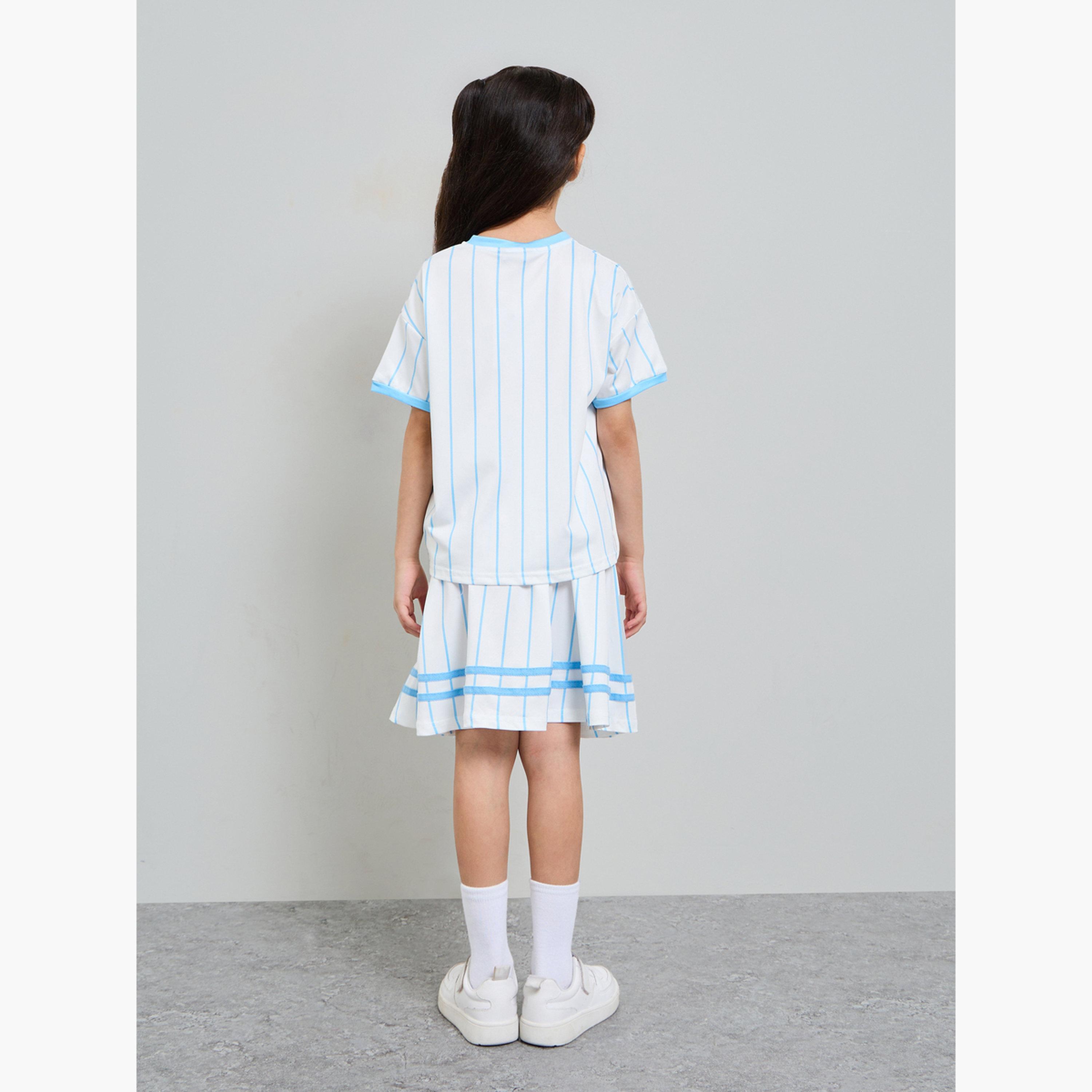 Styli Girls Graphic Bear T-Shirt and Striped Skirt Set-girls-clothing-setsandcoords-image-3