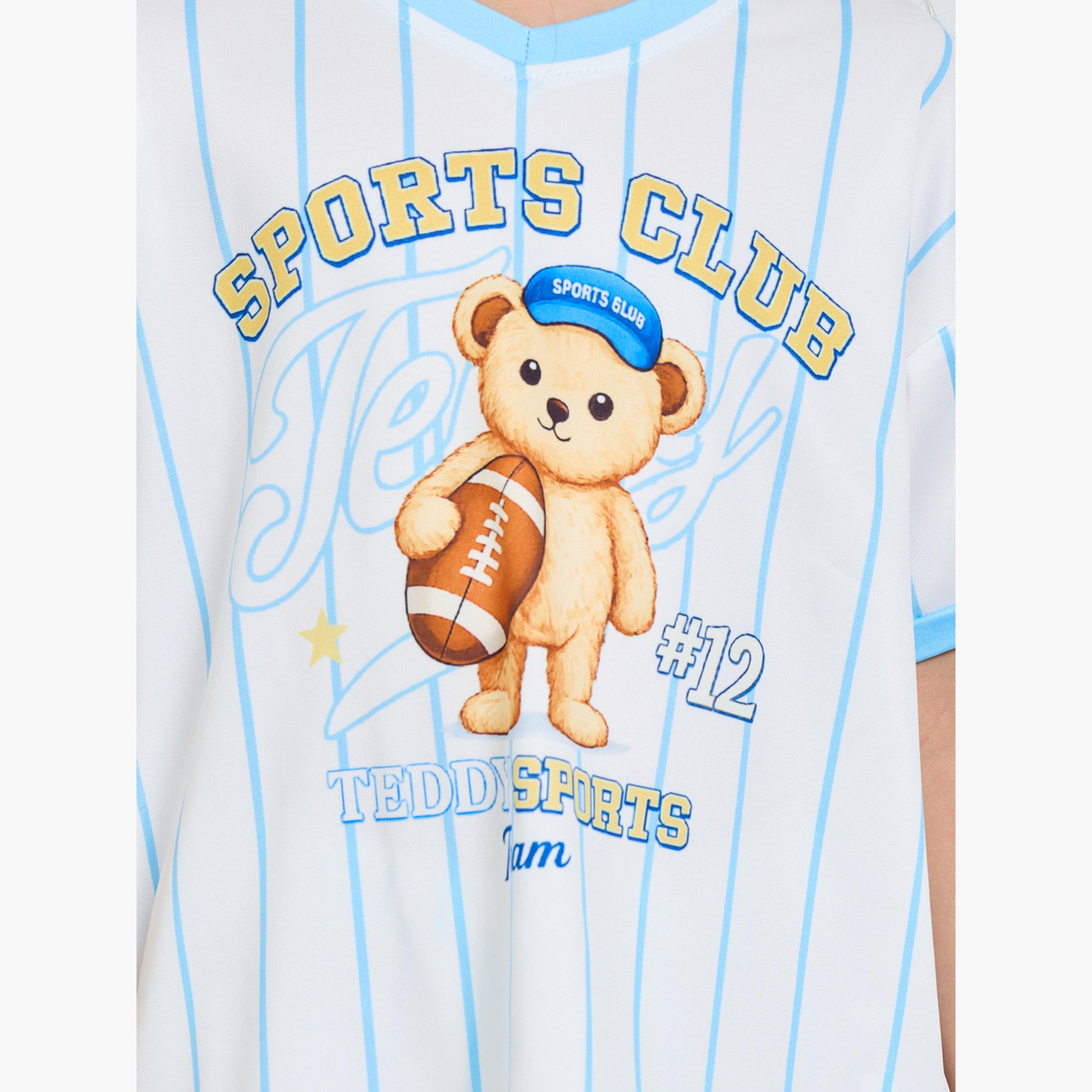 Styli Girls Graphic Bear T-Shirt and Striped Skirt Set-girls-clothing-setsandcoords-image-5