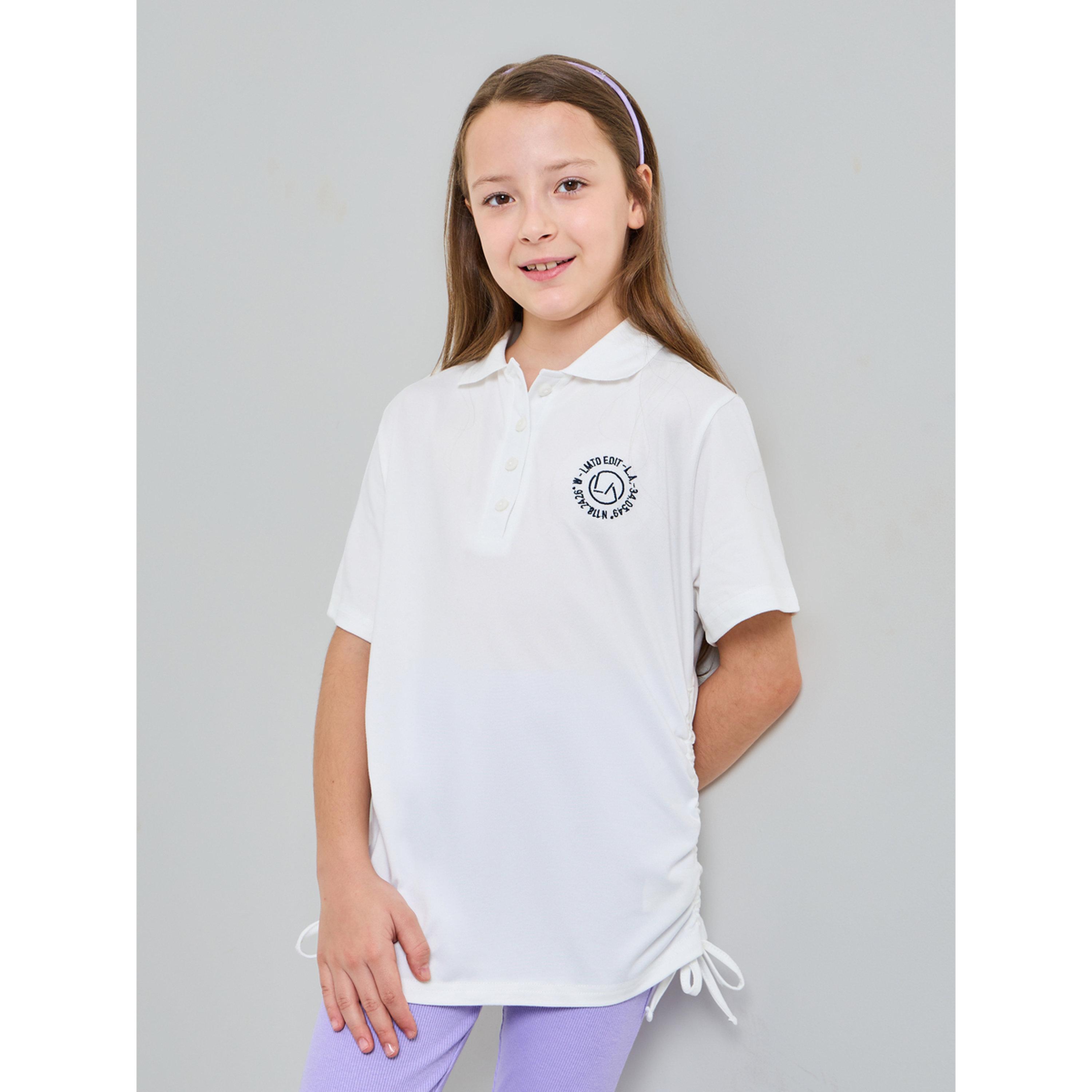 Styli Teen Girls Logo Print Ruched Sides Polo T-Shirt-girls-clothing-tshirts-image-1