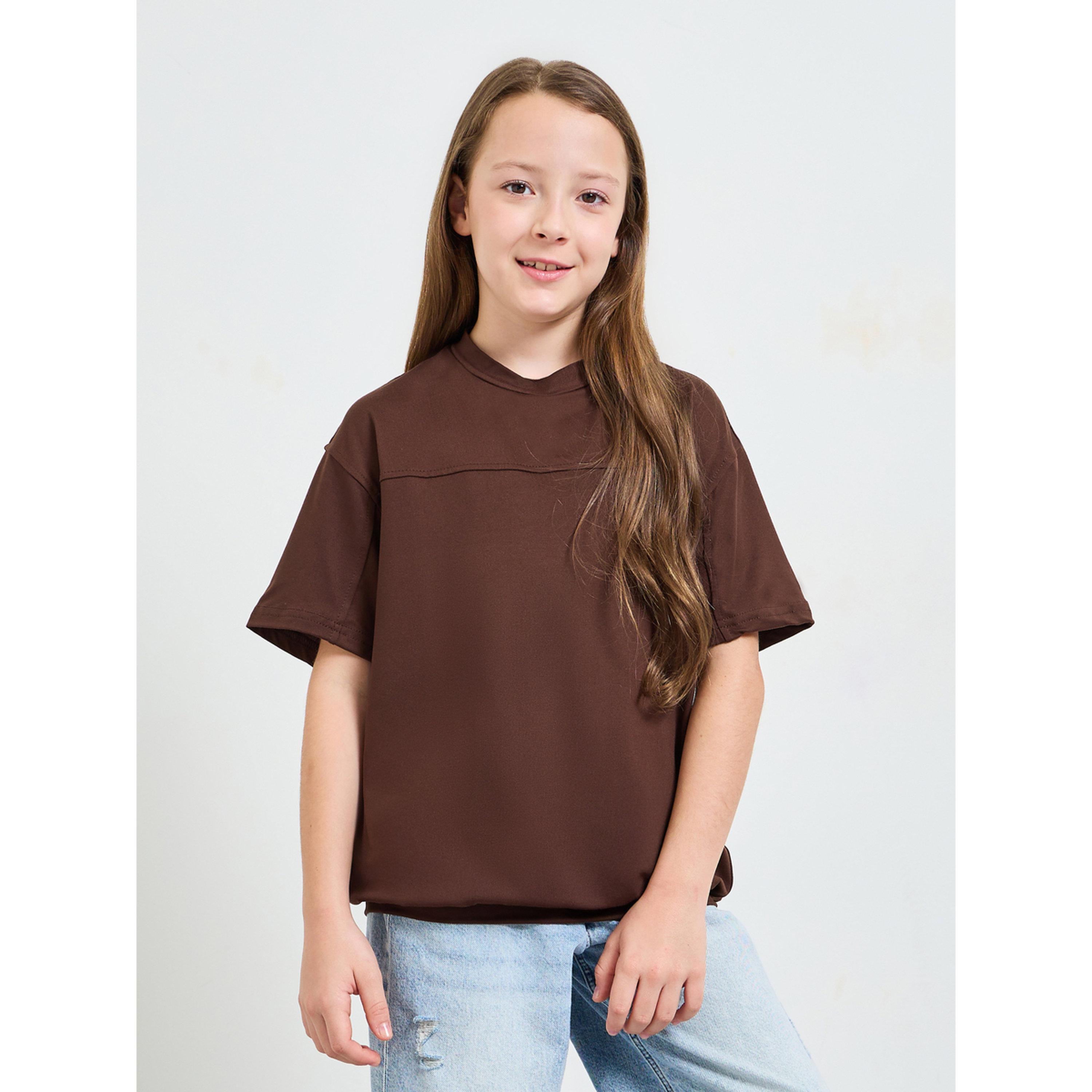 Styli Teen Girls Brown Drop Shoulder Oversized T-Shirt-girls-clothing-tshirts-image-1