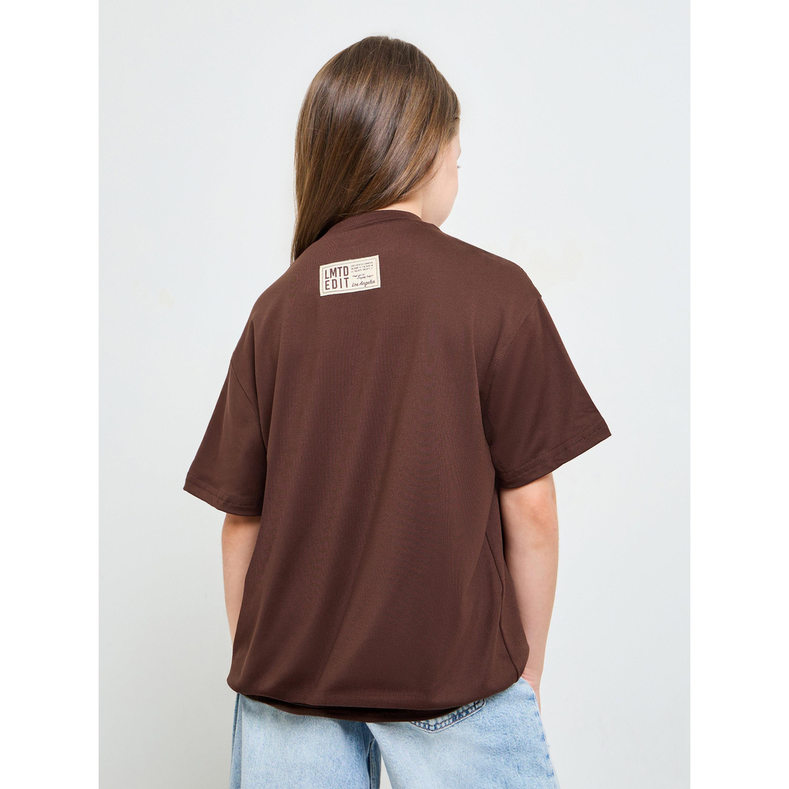 Styli Teen Girls Brown Drop Shoulder Oversized T-Shirt-girls-clothing-tshirts-image-3