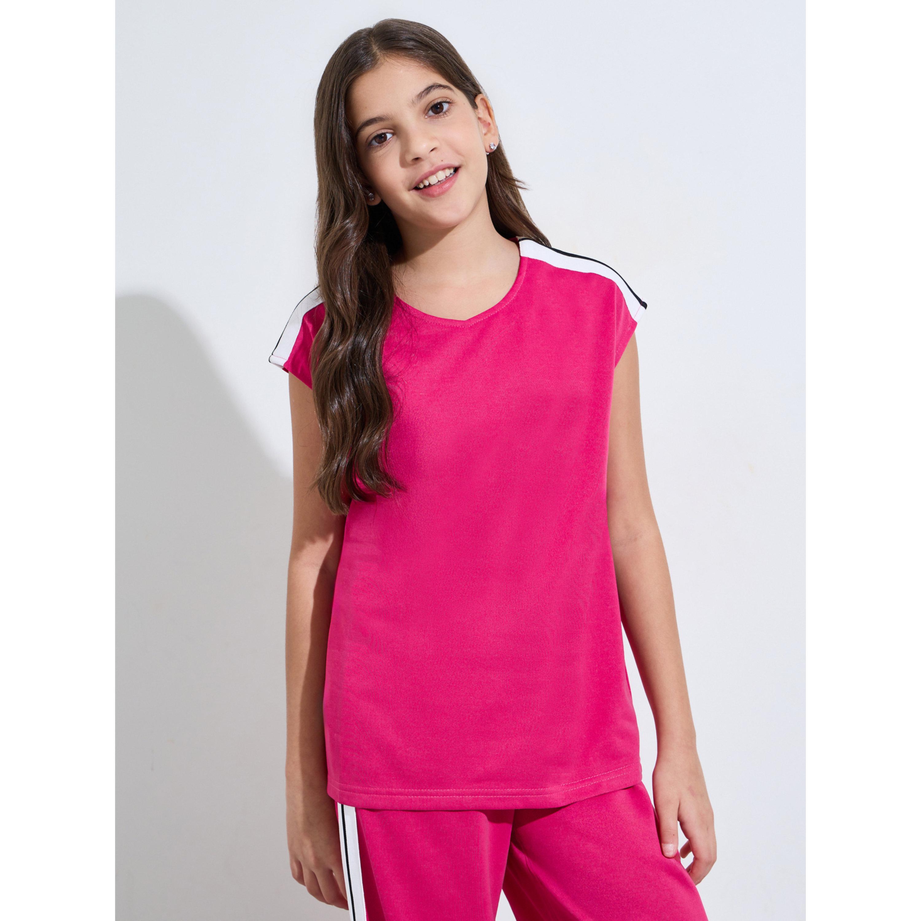 مجموعة من بنطال جوغر بأشرطة جانبية وتيشيرت بأكمام قصيرة جدا للبنات الكبار-girls-clothing-setsandcoords-image-2