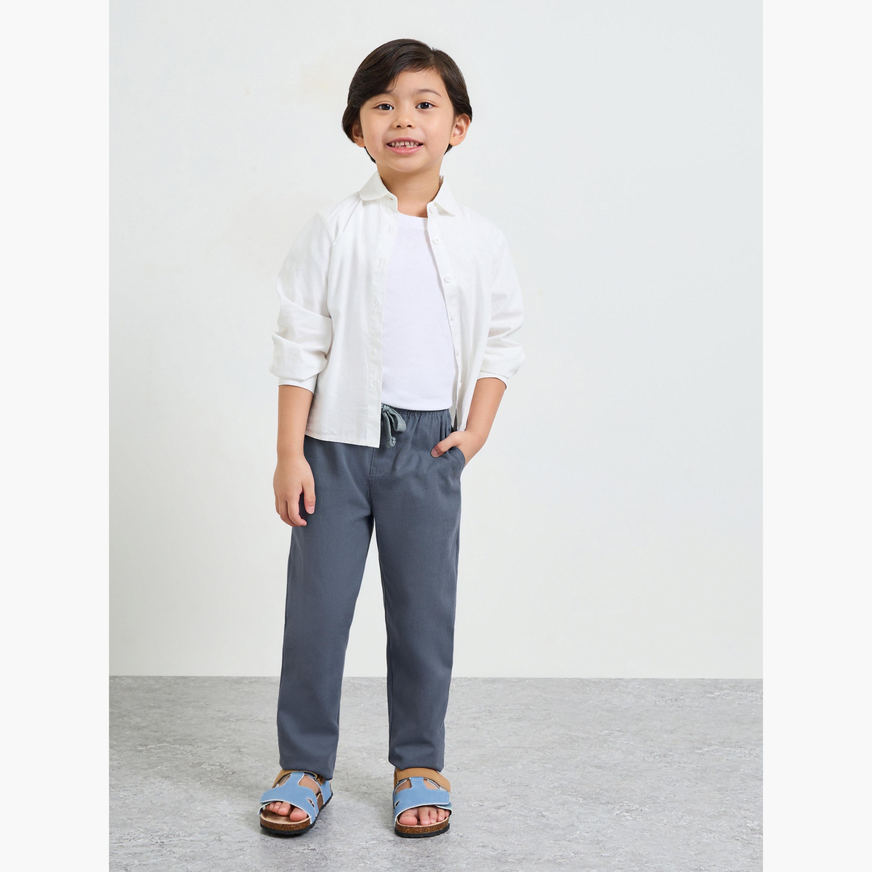 Styli Boys Grey Relaxed Fit Cotton Pants with Drawstring Waist-boys-clothing-bottoms-trousers-image-2