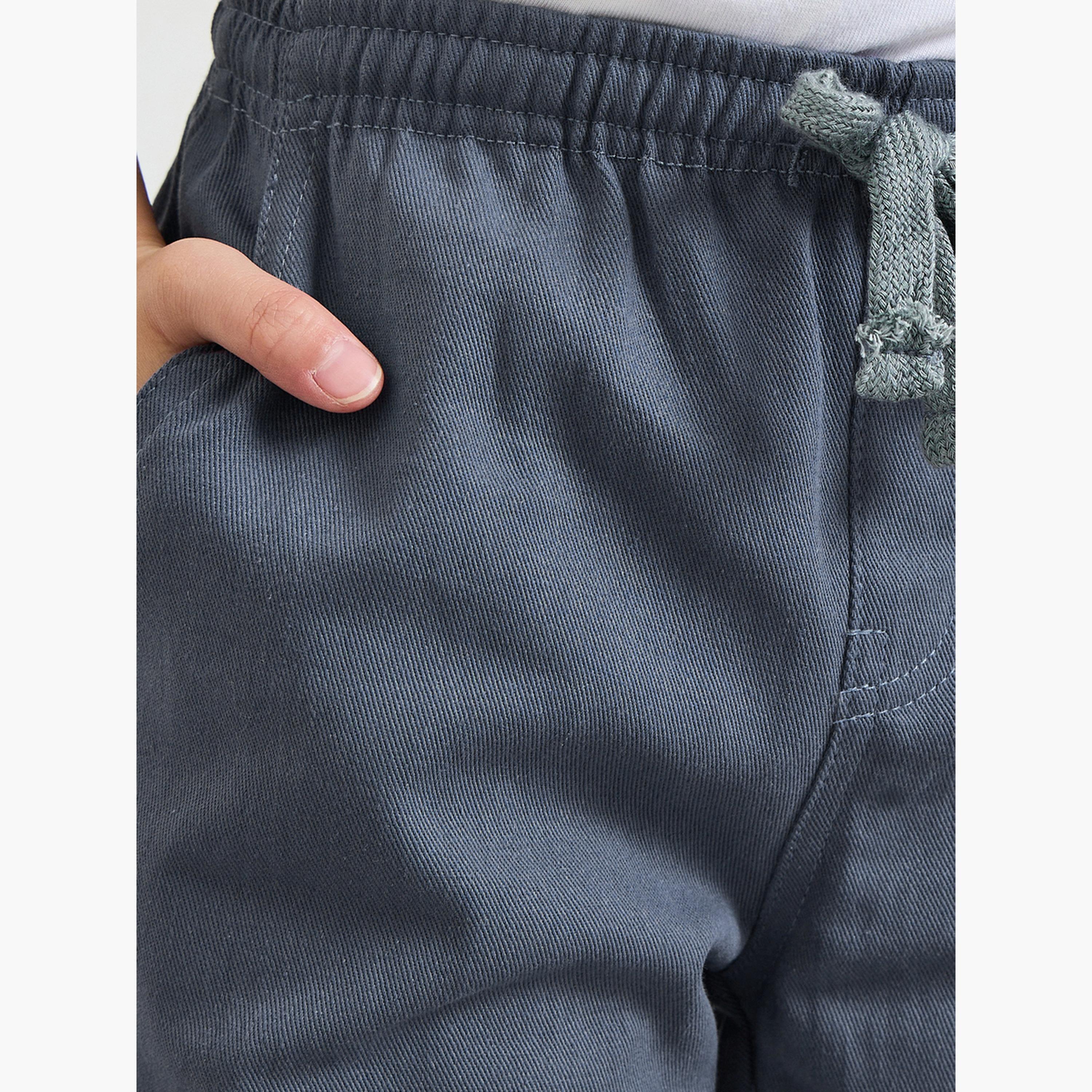 Styli Boys Grey Relaxed Fit Cotton Pants with Drawstring Waist-boys-clothing-bottoms-trousers-image-3