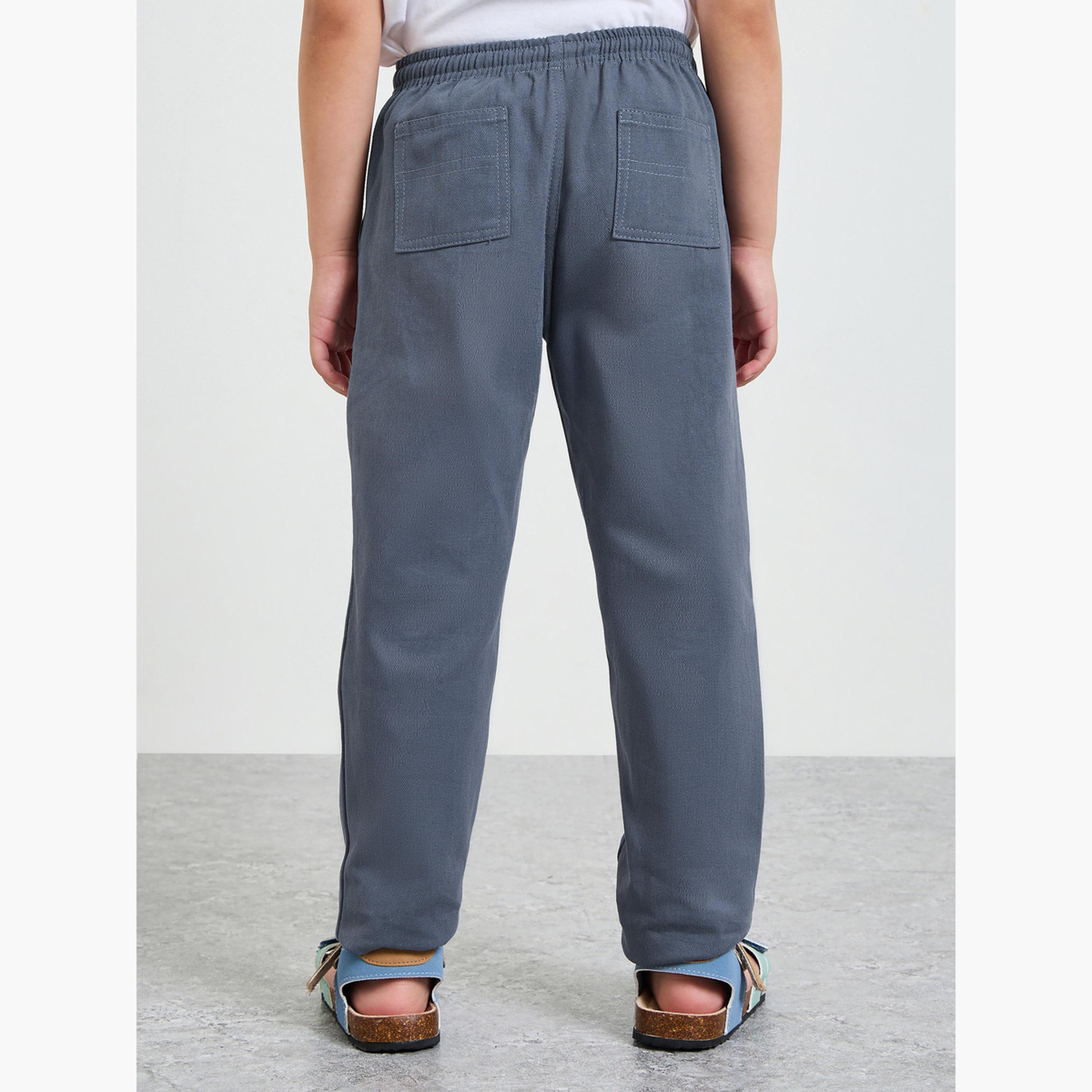 Styli Boys Grey Relaxed Fit Cotton Pants with Drawstring Waist-boys-clothing-bottoms-trousers-image-4