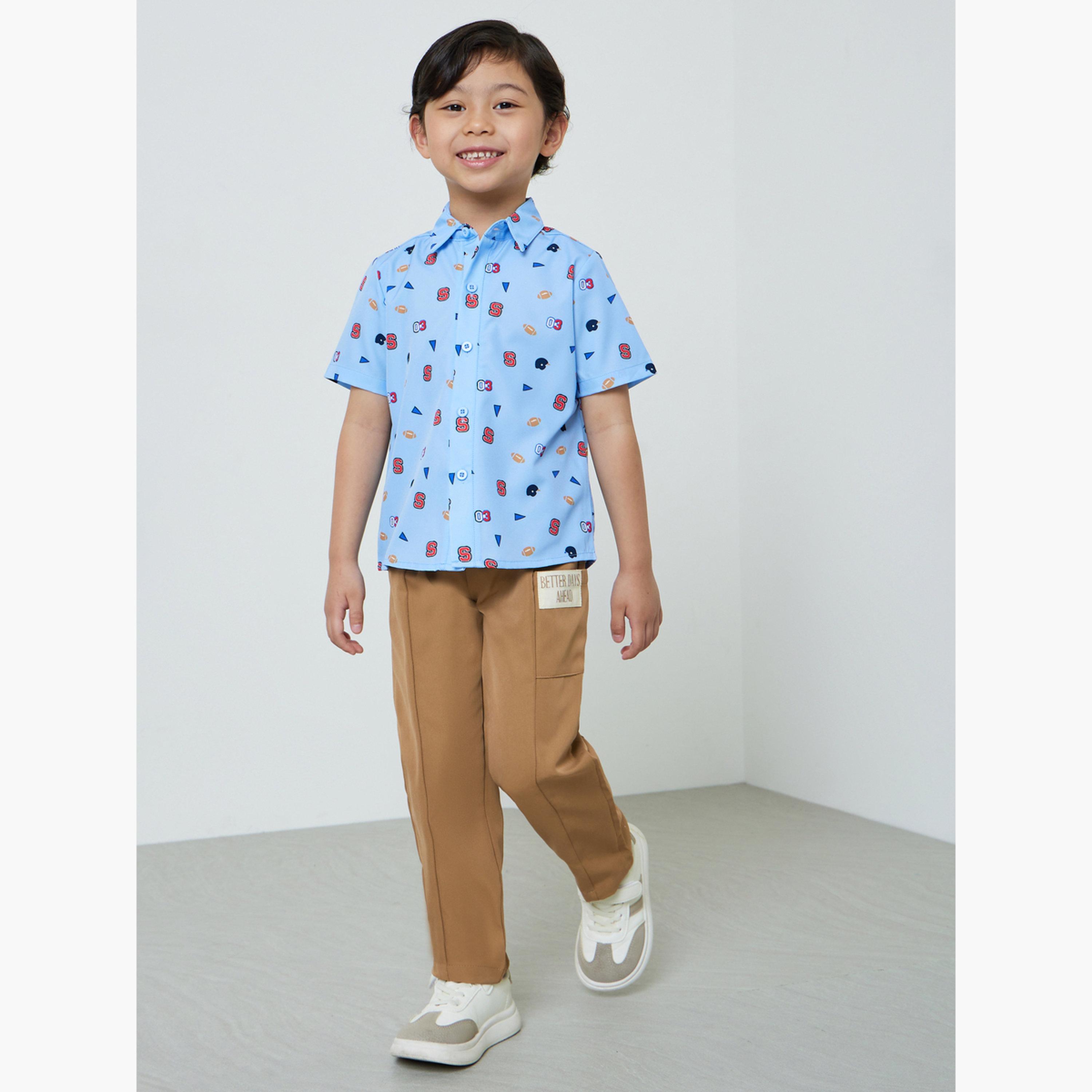 ستايلي - بنطال بيج للأولاد مزين بشعار وحزام خصر برباط-boys-clothing-bottoms-joggersandtrackpants-image-2