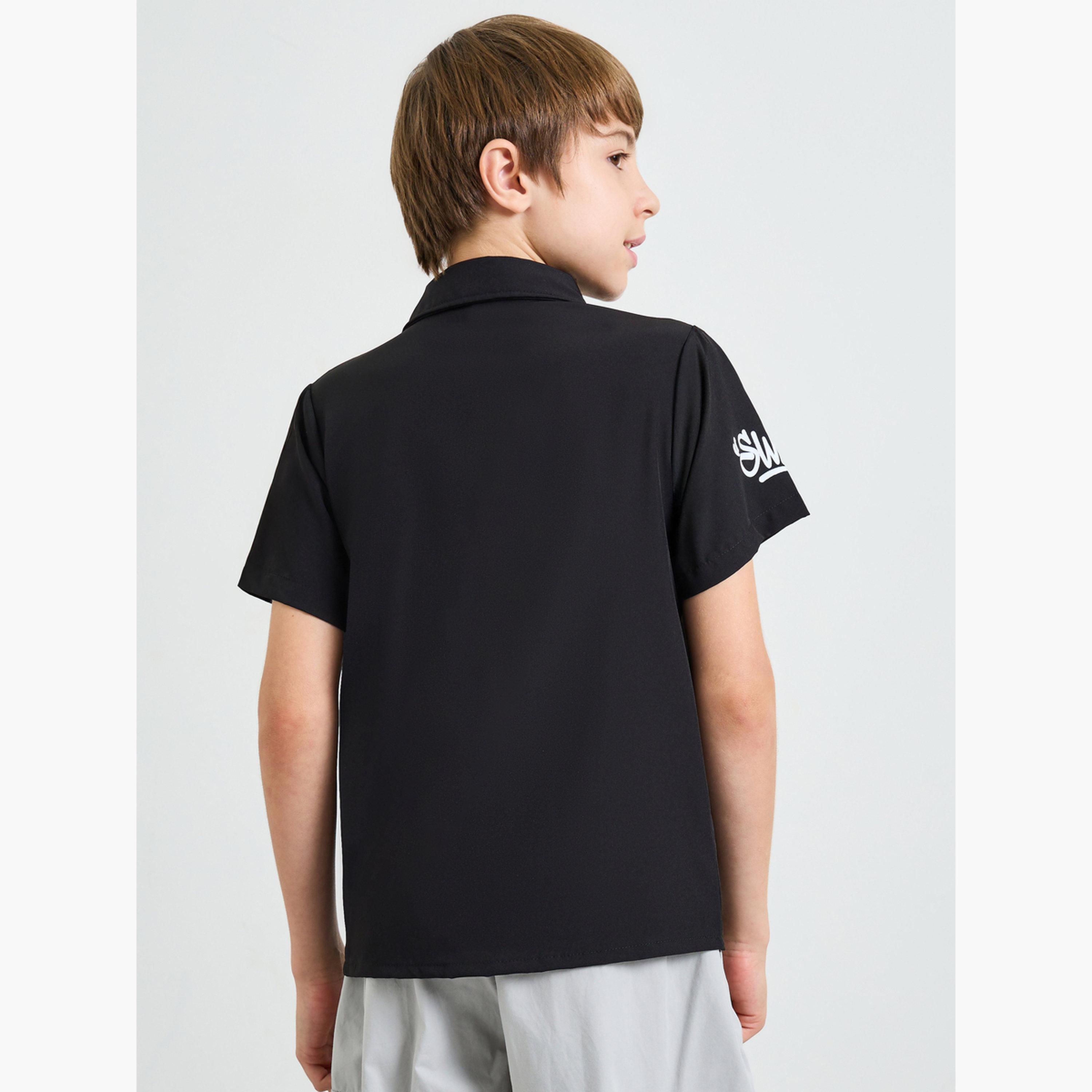 Styli Teen Boys Black Graffiti Print Collared Shirt-boys-clothing-shirts-image-3
